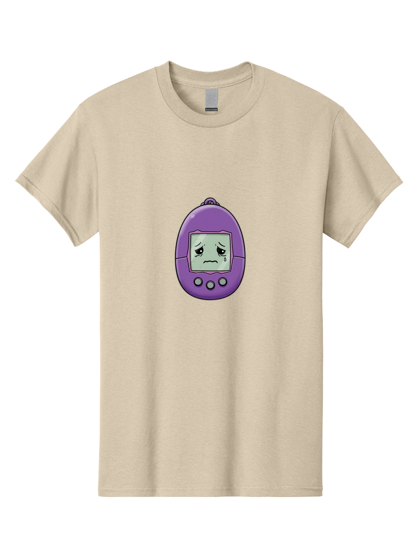 Tamagotchi-3 Men'S Graphic Tee, 100% Cotton, Comfortable Casual Summer Wear, Machine Washable, Purple Digital Pet, Sad Face, Crying Tamagotchi, Retro Toy, Nostalgic Tech, Digital Creature, Sad Expression, Vintage Gadget Bab497