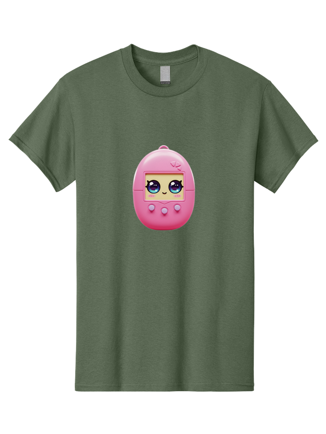 Tamagotchi-6 Men'S Graphic Tee, 100% Cotton, Comfortable Casual Summer Wear, Machine Washable, Pink Digital Pet, Cartoon Eyes, Kawaii Character, Nostalgia, Retro Gaming, Digital Creature Bab500