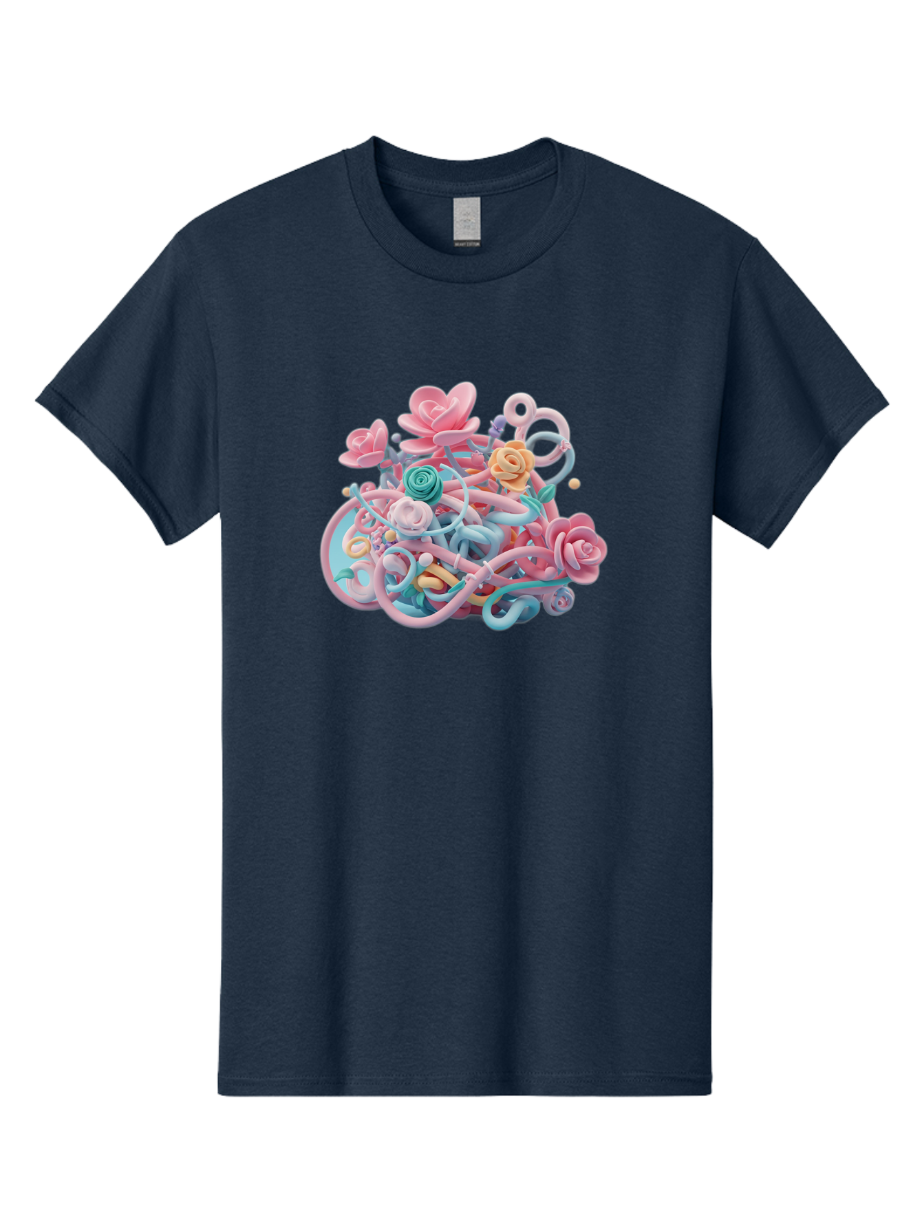 Tangled-Floral Men'S Graphic Tee, 100% Cotton, Comfortable Casual Summer Wear, Machine Washable, Pastel Flowers, Swirling Shapes, Floral Arrangement, Soft Colors, Whimsical Design, 3D Rendering, Abstract Floral, Colorful Blooms, Bab507