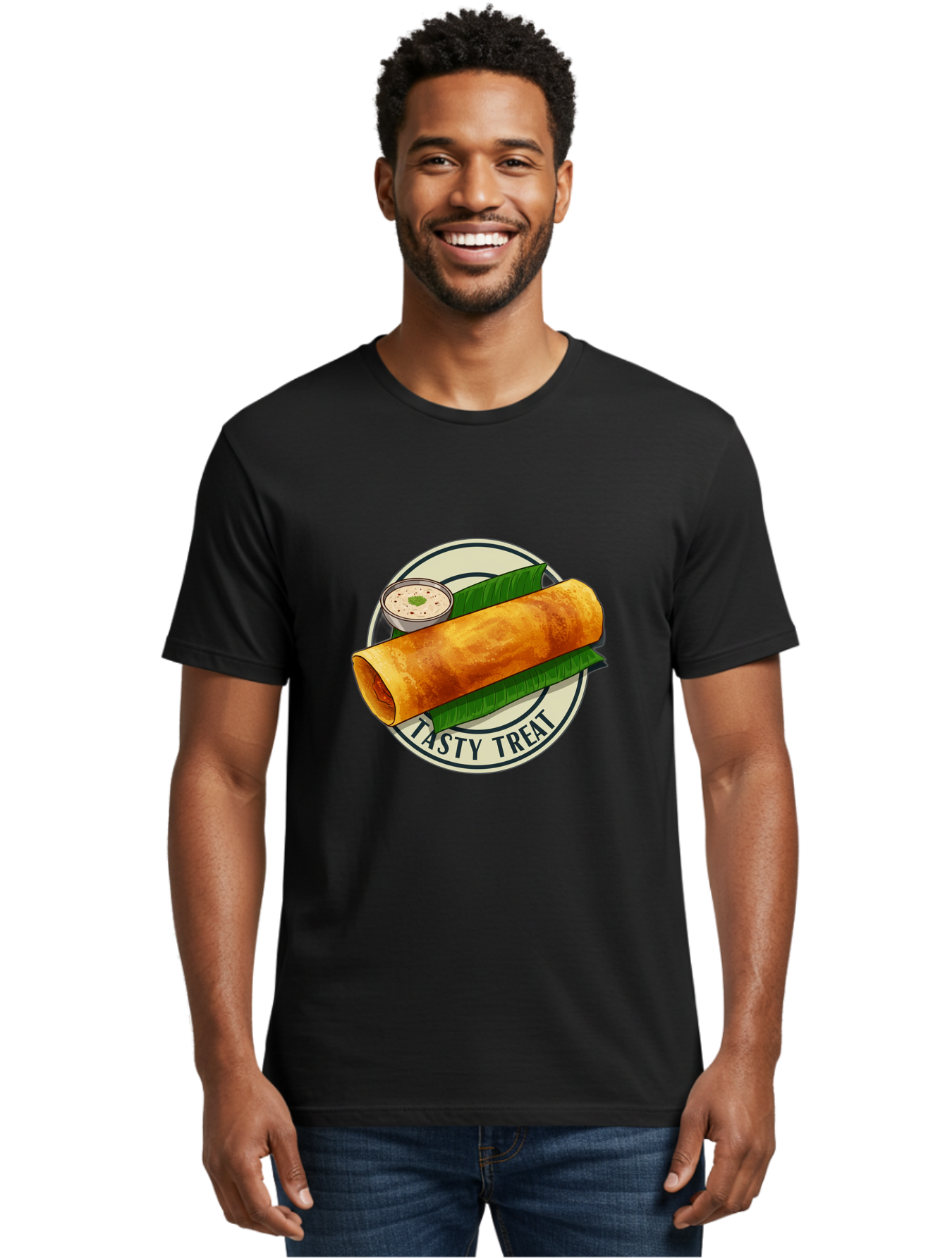 Tasty-Treat-1 Men'S Graphic Tee, 100% Cotton, Comfortable Casual Summer Wear, Machine Washable, South Indian Cuisine, Dosa, Crepe, Chutney, Traditional Indian Food, Tasty Dosa, Indian Crepe, Fermented Rice And Lentil Batter, Crispy Dosa, Bab508