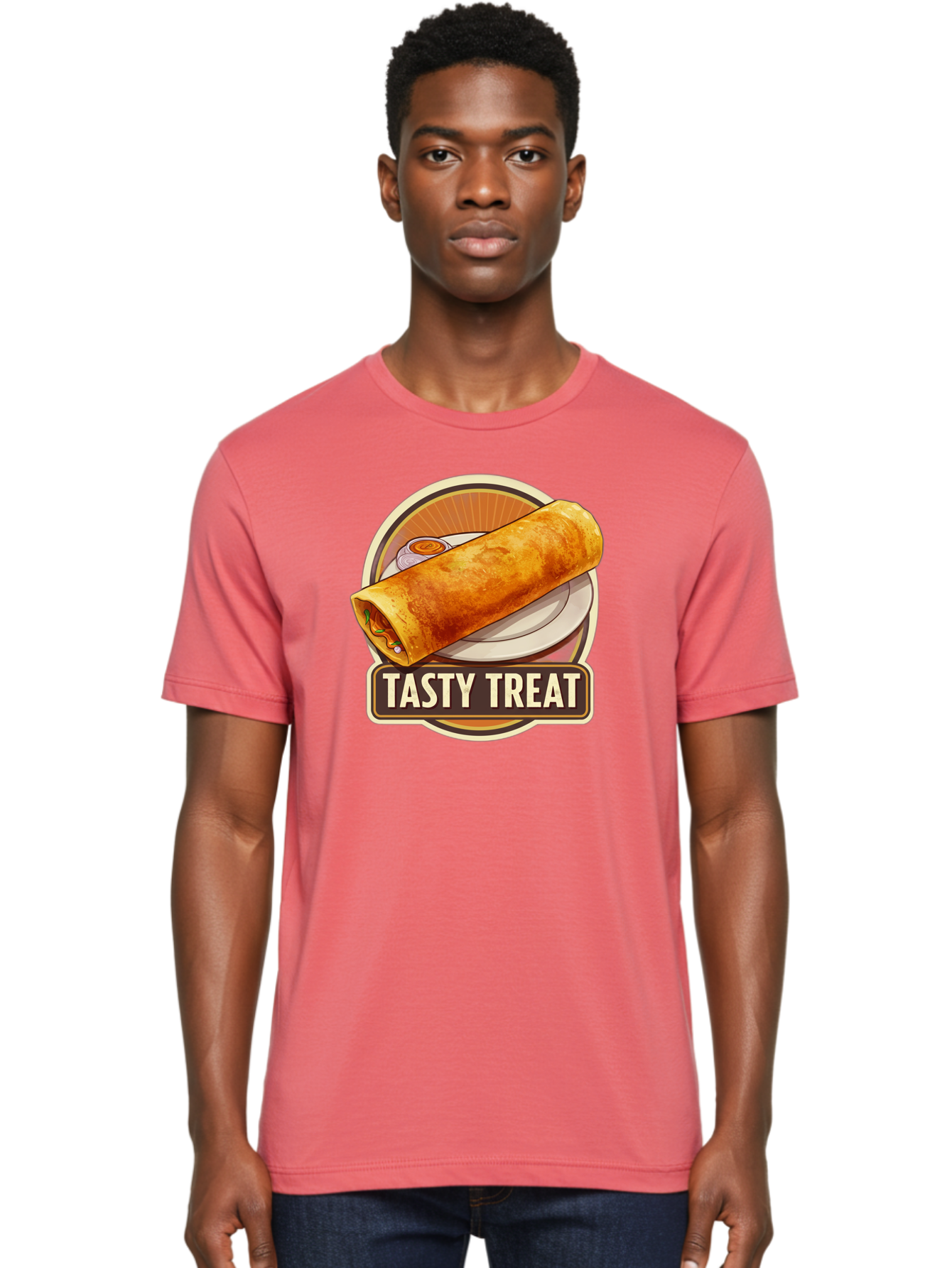 Tasty-Treat-10 Men'S Graphic Tee, 100% Cotton, Comfortable Casual Summer Wear, Machine Washable, Crispy Dosa, Savory Crepe, Indian Cuisine, Street Food, Tasty Treat, Foodie Delight, Authentic Flavors, Cultural Heritage Bab509