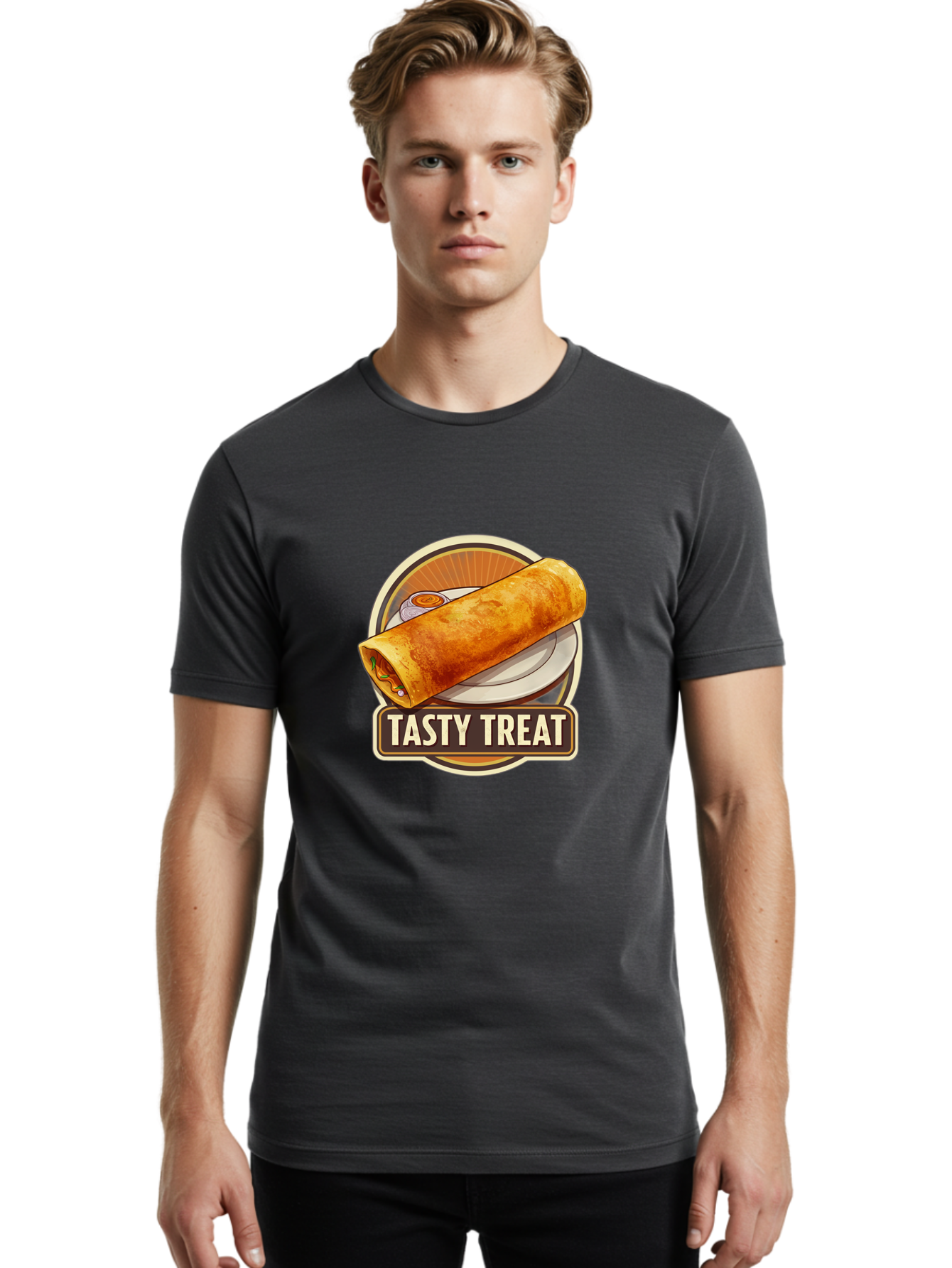 Tasty-Treat-10 Men'S Graphic Tee, 100% Cotton, Comfortable Casual Summer Wear, Machine Washable, Crispy Dosa, Savory Crepe, Indian Cuisine, Street Food, Tasty Treat, Foodie Delight, Authentic Flavors, Cultural Heritage Bab509