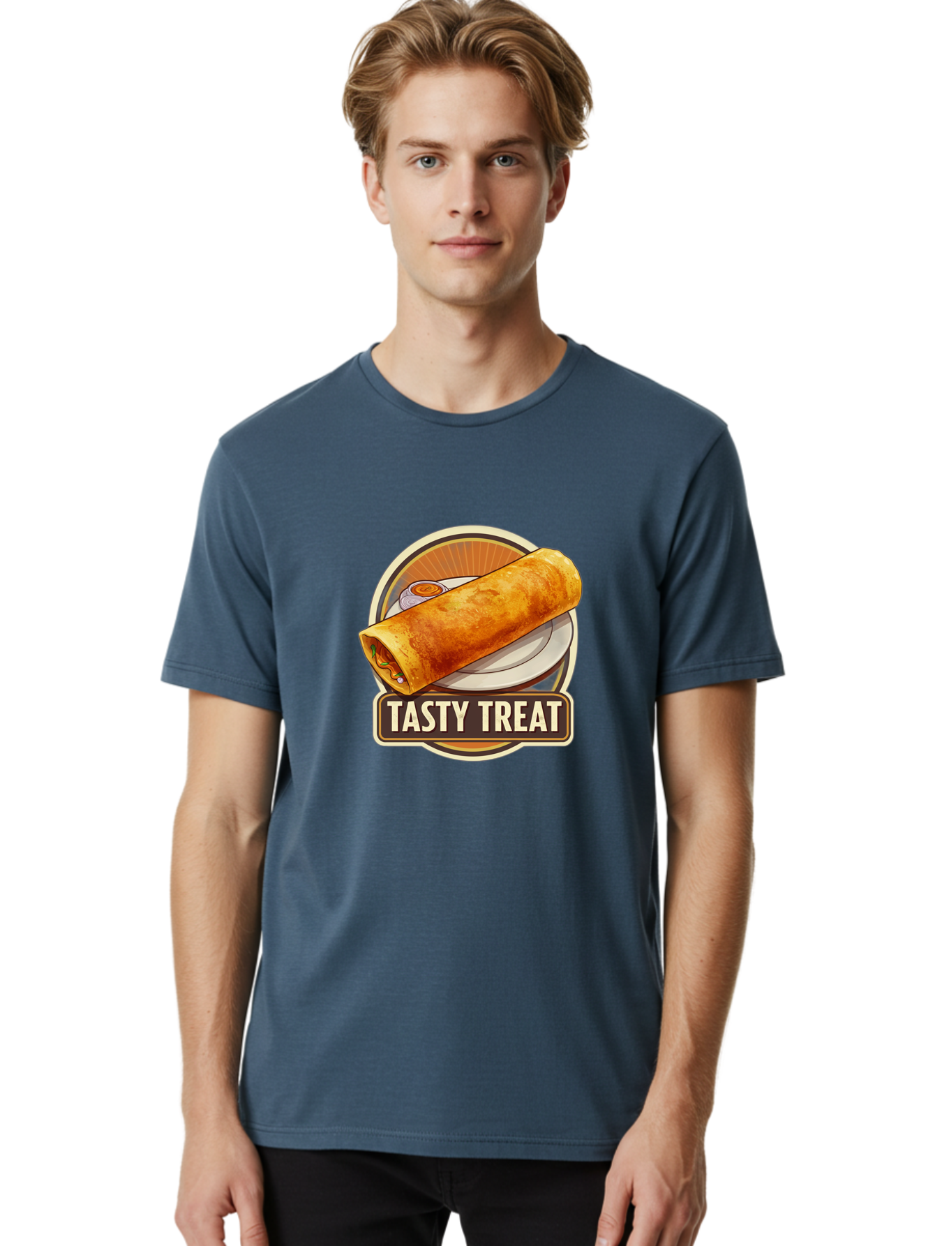 Tasty-Treat-10 Men'S Graphic Tee, 100% Cotton, Comfortable Casual Summer Wear, Machine Washable, Crispy Dosa, Savory Crepe, Indian Cuisine, Street Food, Tasty Treat, Foodie Delight, Authentic Flavors, Cultural Heritage Bab509