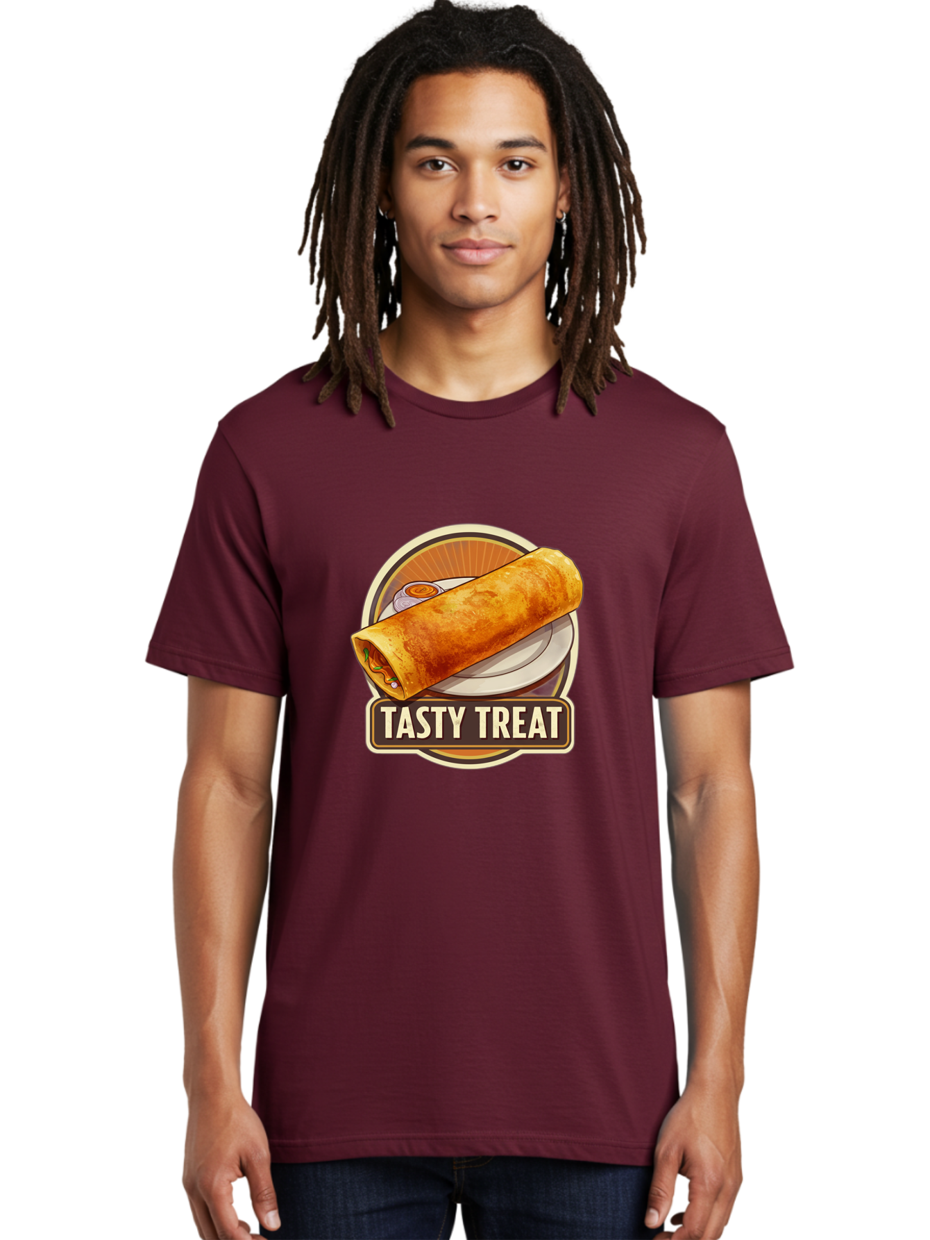 Tasty-Treat-10 Men'S Graphic Tee, 100% Cotton, Comfortable Casual Summer Wear, Machine Washable, Crispy Dosa, Savory Crepe, Indian Cuisine, Street Food, Tasty Treat, Foodie Delight, Authentic Flavors, Cultural Heritage Bab509