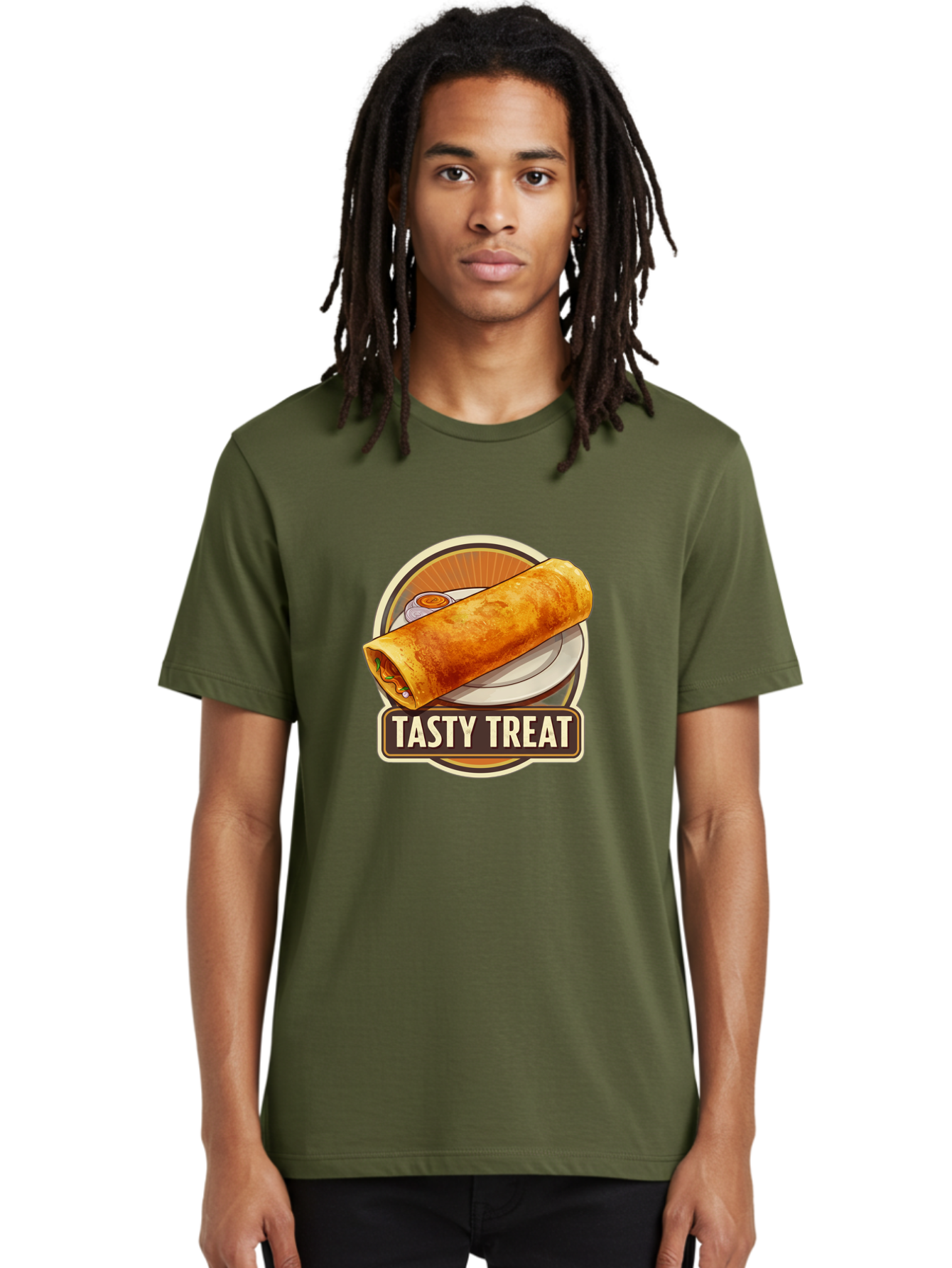 Tasty-Treat-10 Men'S Graphic Tee, 100% Cotton, Comfortable Casual Summer Wear, Machine Washable, Crispy Dosa, Savory Crepe, Indian Cuisine, Street Food, Tasty Treat, Foodie Delight, Authentic Flavors, Cultural Heritage Bab509