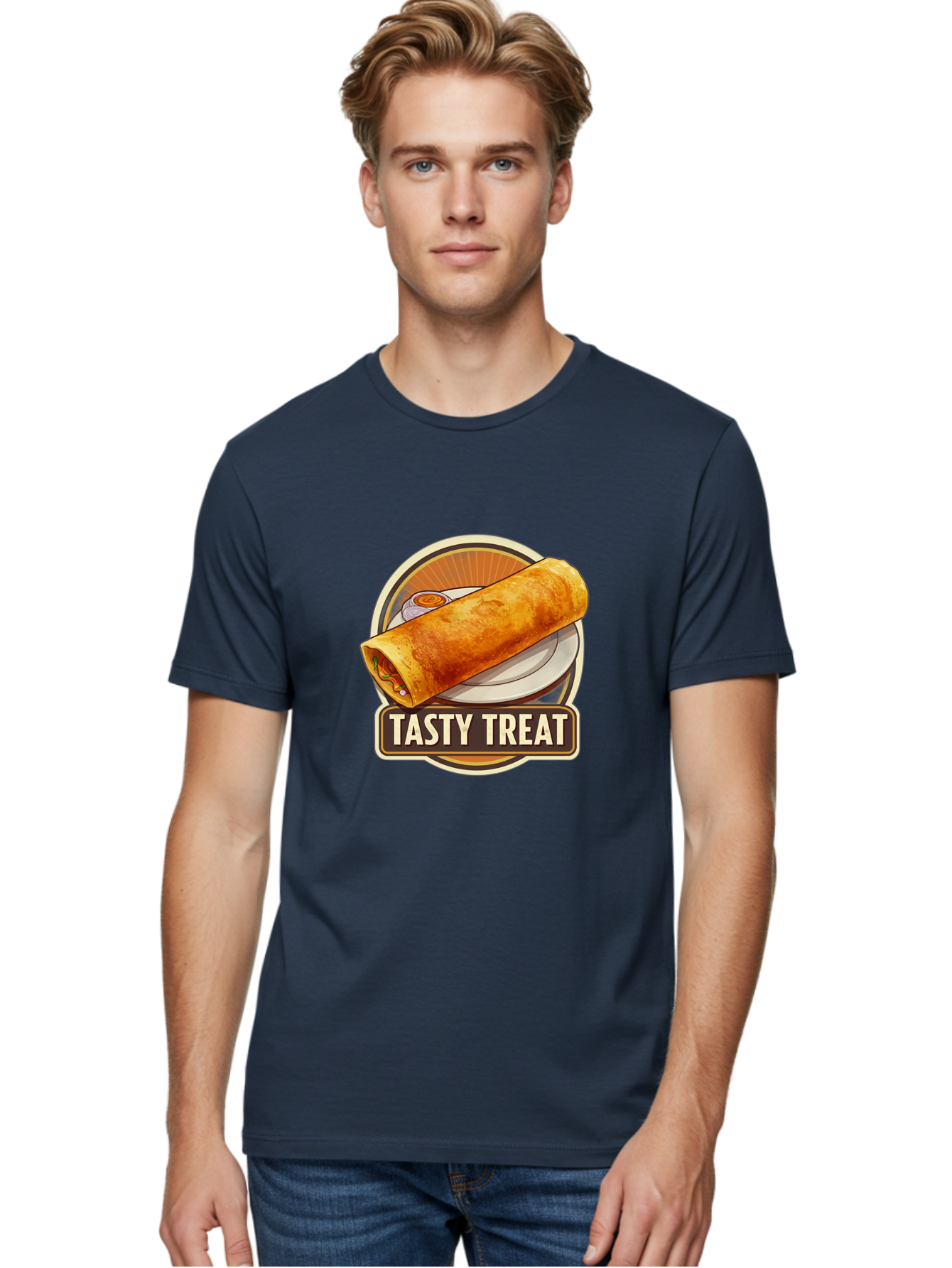 Tasty-Treat-10 Men'S Graphic Tee, 100% Cotton, Comfortable Casual Summer Wear, Machine Washable, Crispy Dosa, Savory Crepe, Indian Cuisine, Street Food, Tasty Treat, Foodie Delight, Authentic Flavors, Cultural Heritage Bab509