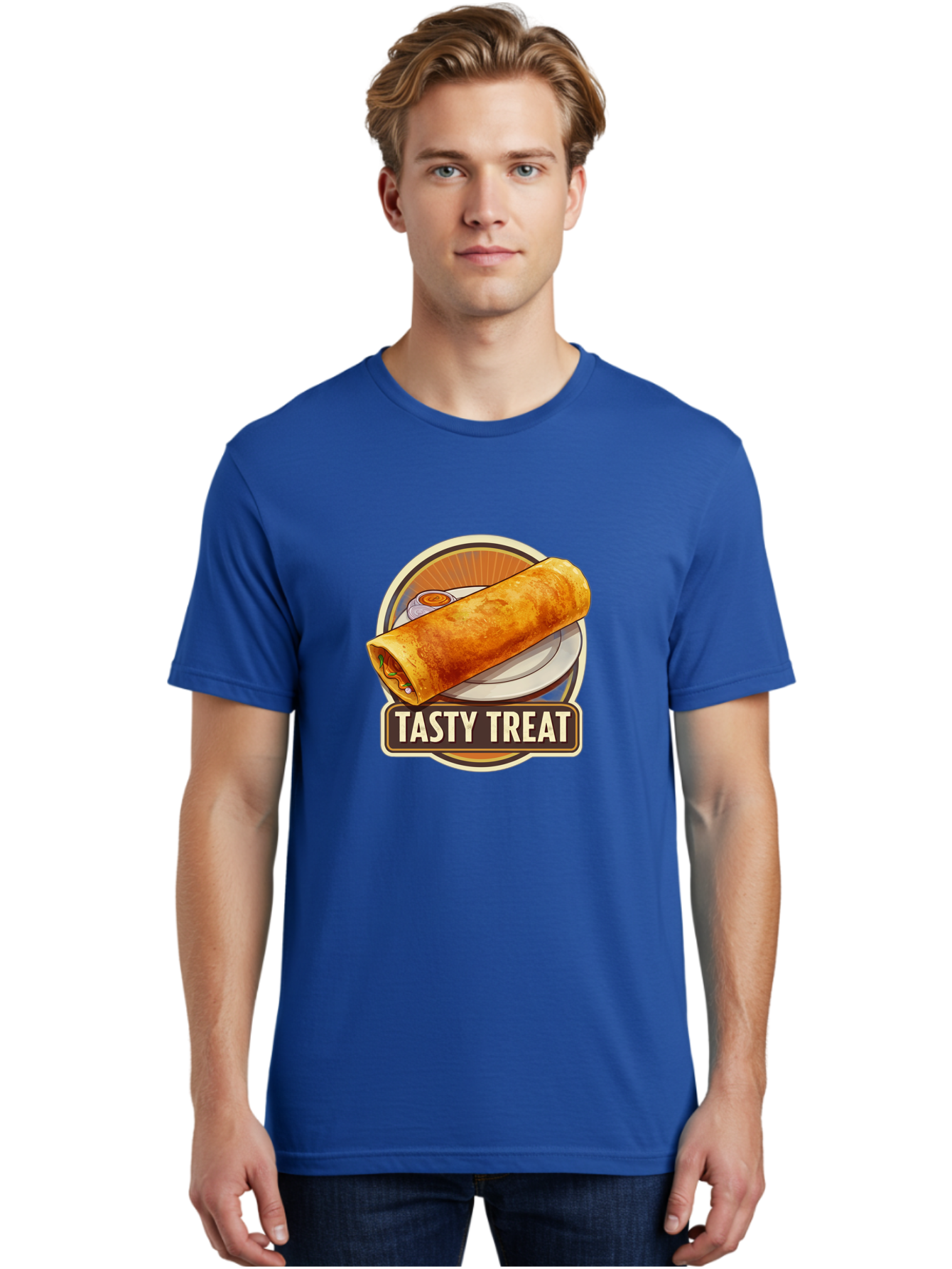 Tasty-Treat-10 Men'S Graphic Tee, 100% Cotton, Comfortable Casual Summer Wear, Machine Washable, Crispy Dosa, Savory Crepe, Indian Cuisine, Street Food, Tasty Treat, Foodie Delight, Authentic Flavors, Cultural Heritage Bab509