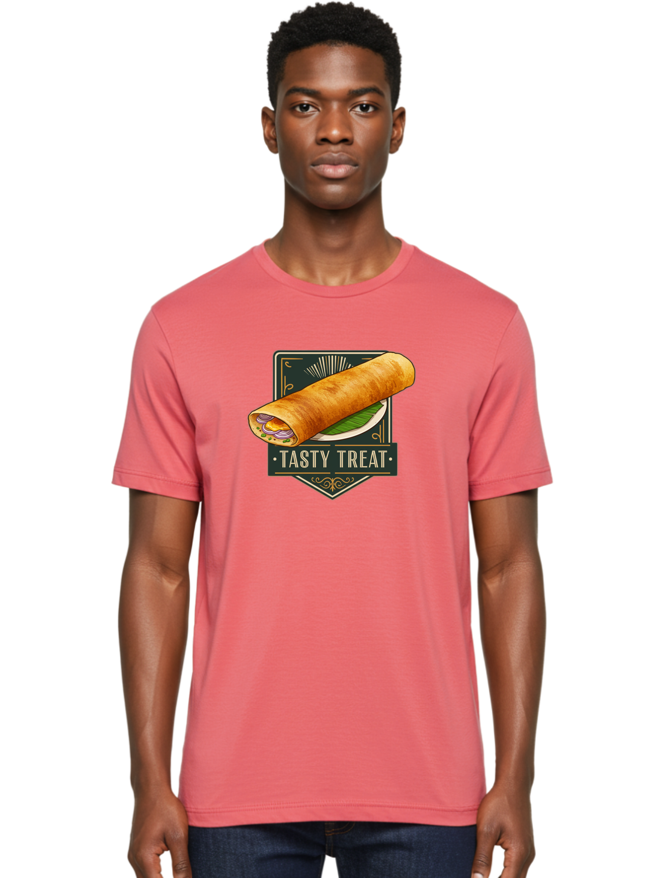Tasty-Treat-2 Men'S Graphic Tee, 100% Cotton, Comfortable Casual Summer Wear, Machine Washable, Rolled Crepe With Filling, Tasty Treat, Crepe, Crepe Dish, Savory Crepe, Egg, Onion, Culinary Delights, Gourmet Food, Foodie, Crepe Cuisine Bab511