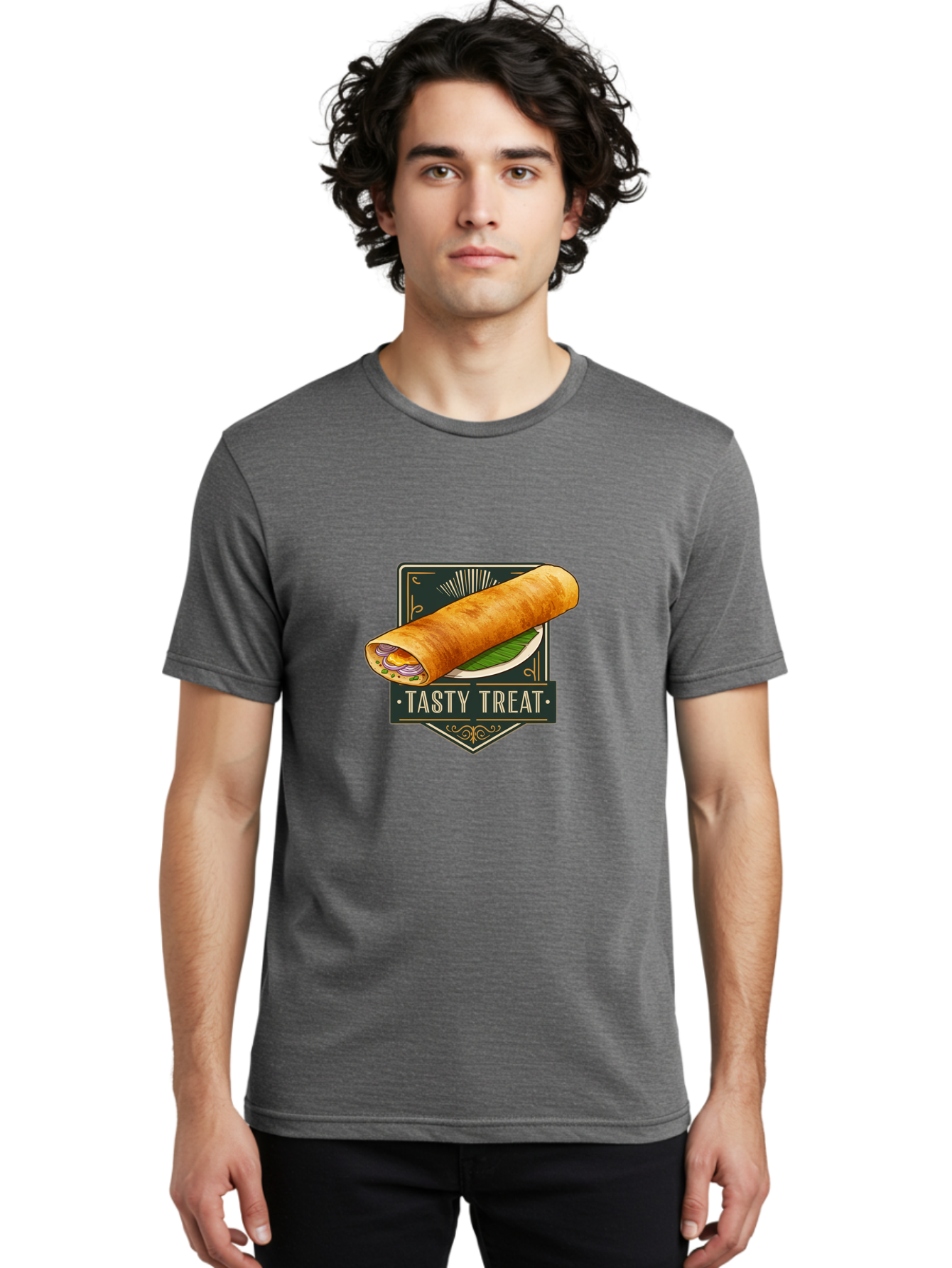 Tasty-Treat-2 Men'S Graphic Tee, 100% Cotton, Comfortable Casual Summer Wear, Machine Washable, Rolled Crepe With Filling, Tasty Treat, Crepe, Crepe Dish, Savory Crepe, Egg, Onion, Culinary Delights, Gourmet Food, Foodie, Crepe Cuisine Bab511