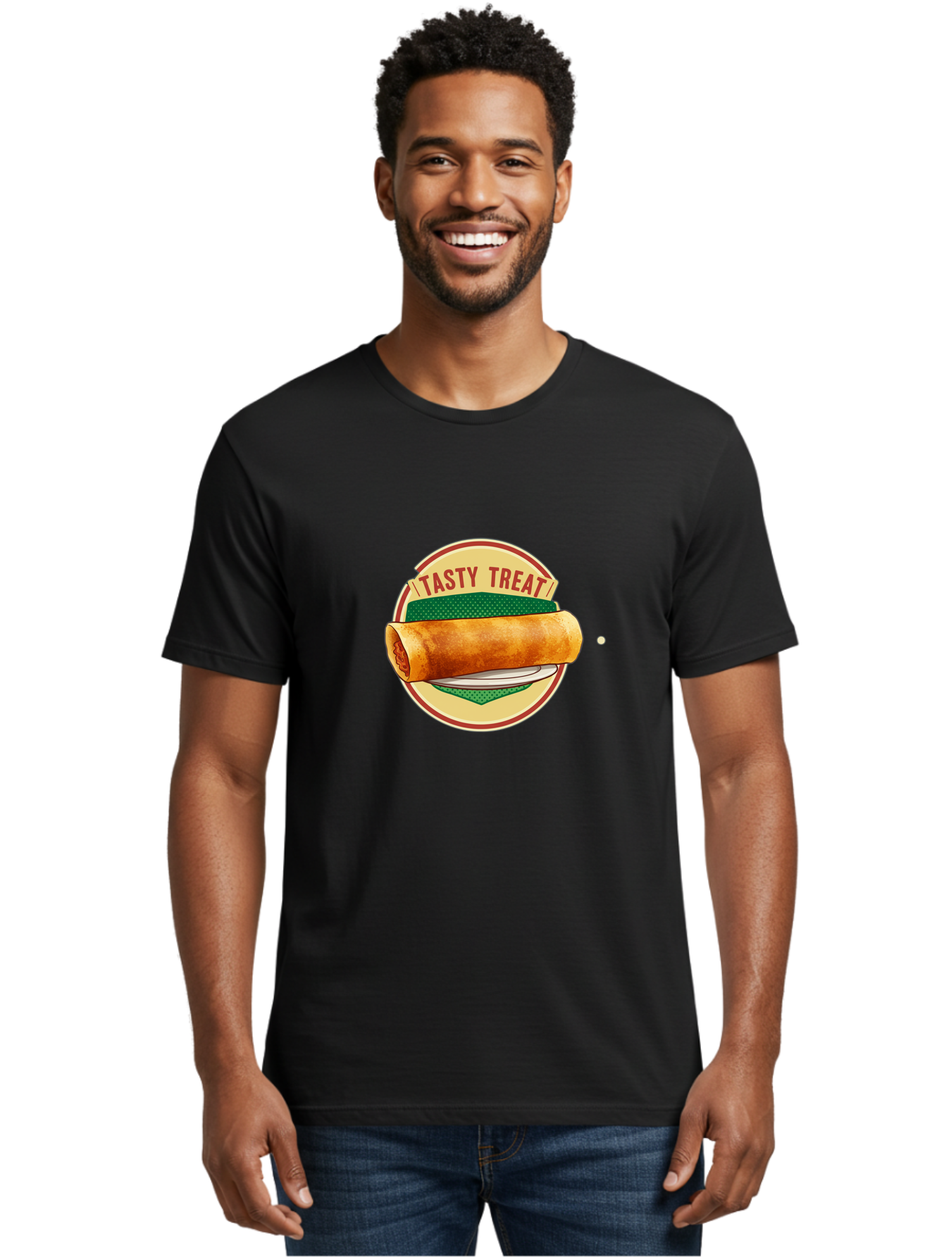 Tasty-Treat-3 Men'S Graphic Tee, 100% Cotton, Comfortable Casual Summer Wear, Machine Washable, Spring Roll On Plate, Tasty Treat, Savory Delight, Golden Brown, Crispy Texture, Delicious Snack, Finger Food, Appetizing Bab512