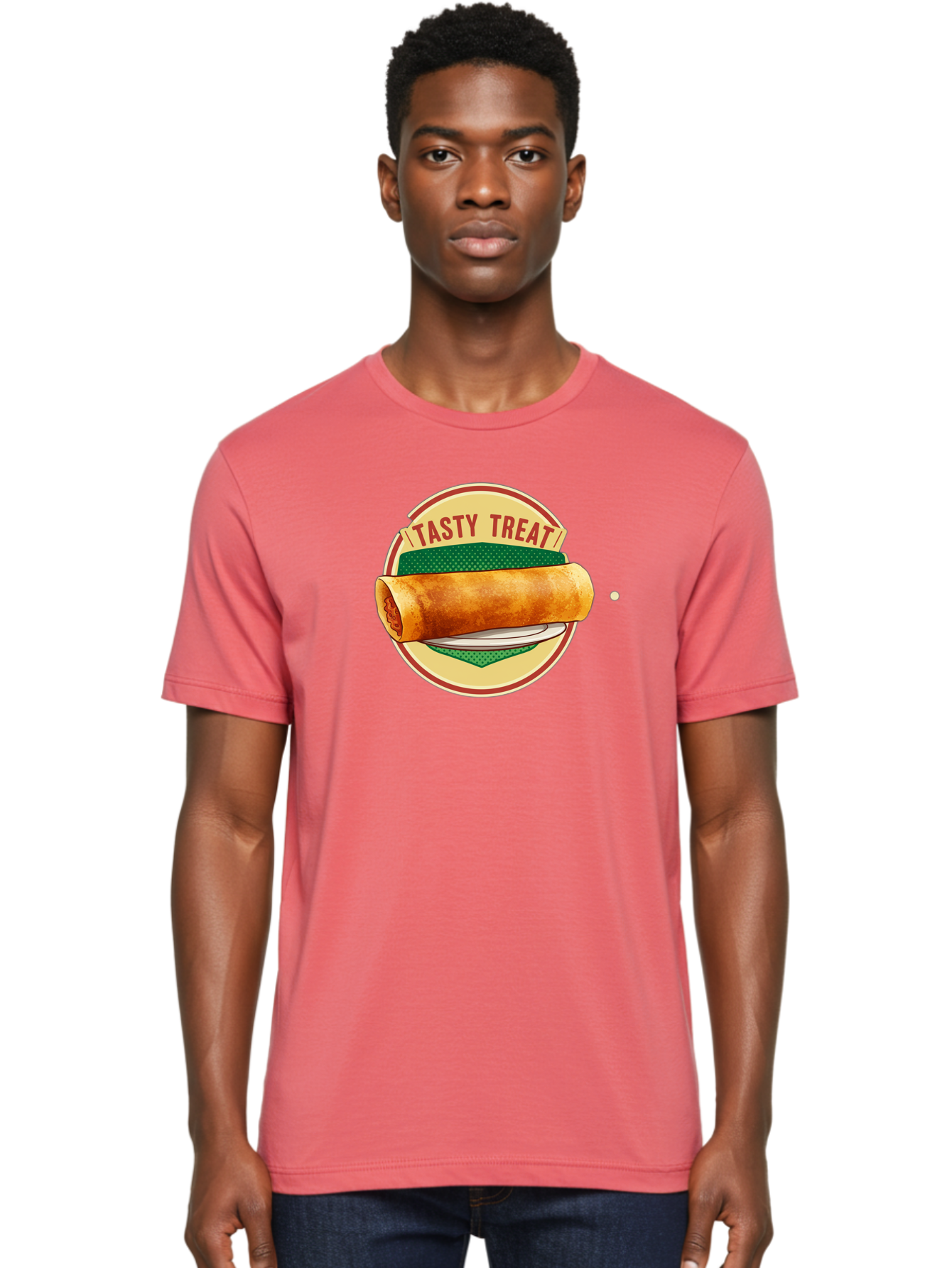 Tasty-Treat-3 Men'S Graphic Tee, 100% Cotton, Comfortable Casual Summer Wear, Machine Washable, Spring Roll On Plate, Tasty Treat, Savory Delight, Golden Brown, Crispy Texture, Delicious Snack, Finger Food, Appetizing Bab512