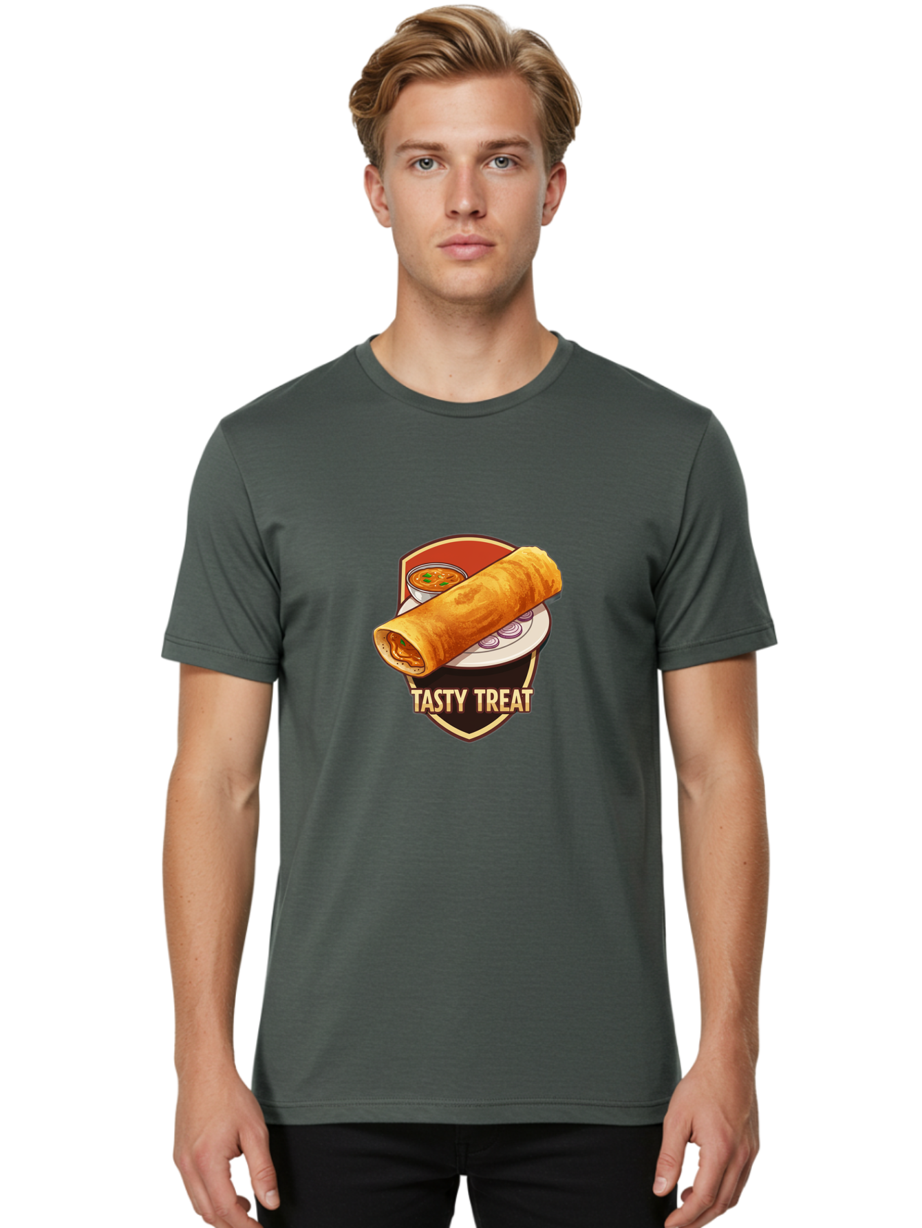 Tasty-Treat-4 Men'S Graphic Tee, 100% Cotton, Comfortable Casual Summer Wear, Machine Washable, South Indian Cuisine, Dosa On A Plate, Tasty Treat, Indian Food, Masala Dosa, Delicious Breakfast, Crispy Dosa, Flavorful Meal, Savory Dish Bab513