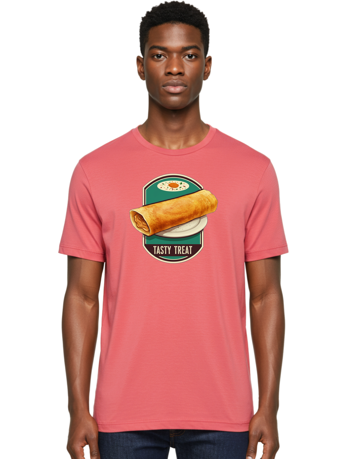 Tasty-Treat-6 Men'S Graphic Tee, 100% Cotton, Comfortable Casual Summer Wear, Machine Washable, Rolled Dosa, Indian Cuisine, Tasty Treat, Dosa On A Plate, South Indian Food, Traditional Dish, Savory Crepe, Street Food, Authentic Flavors, Bab515
