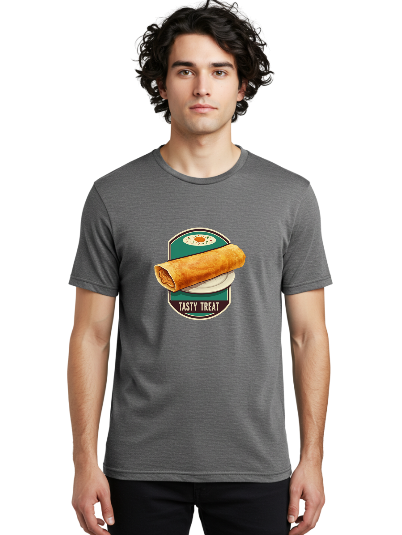 Tasty-Treat-6 Men'S Graphic Tee, 100% Cotton, Comfortable Casual Summer Wear, Machine Washable, Rolled Dosa, Indian Cuisine, Tasty Treat, Dosa On A Plate, South Indian Food, Traditional Dish, Savory Crepe, Street Food, Authentic Flavors, Bab515