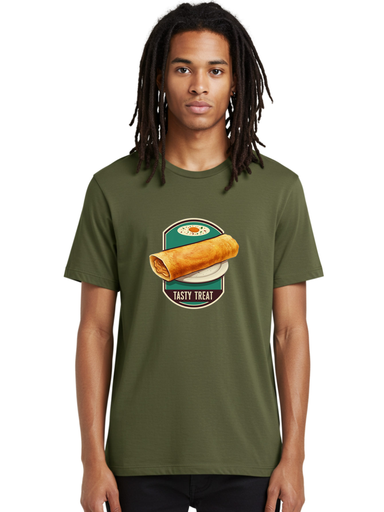 Tasty-Treat-6 Men'S Graphic Tee, 100% Cotton, Comfortable Casual Summer Wear, Machine Washable, Rolled Dosa, Indian Cuisine, Tasty Treat, Dosa On A Plate, South Indian Food, Traditional Dish, Savory Crepe, Street Food, Authentic Flavors, Bab515