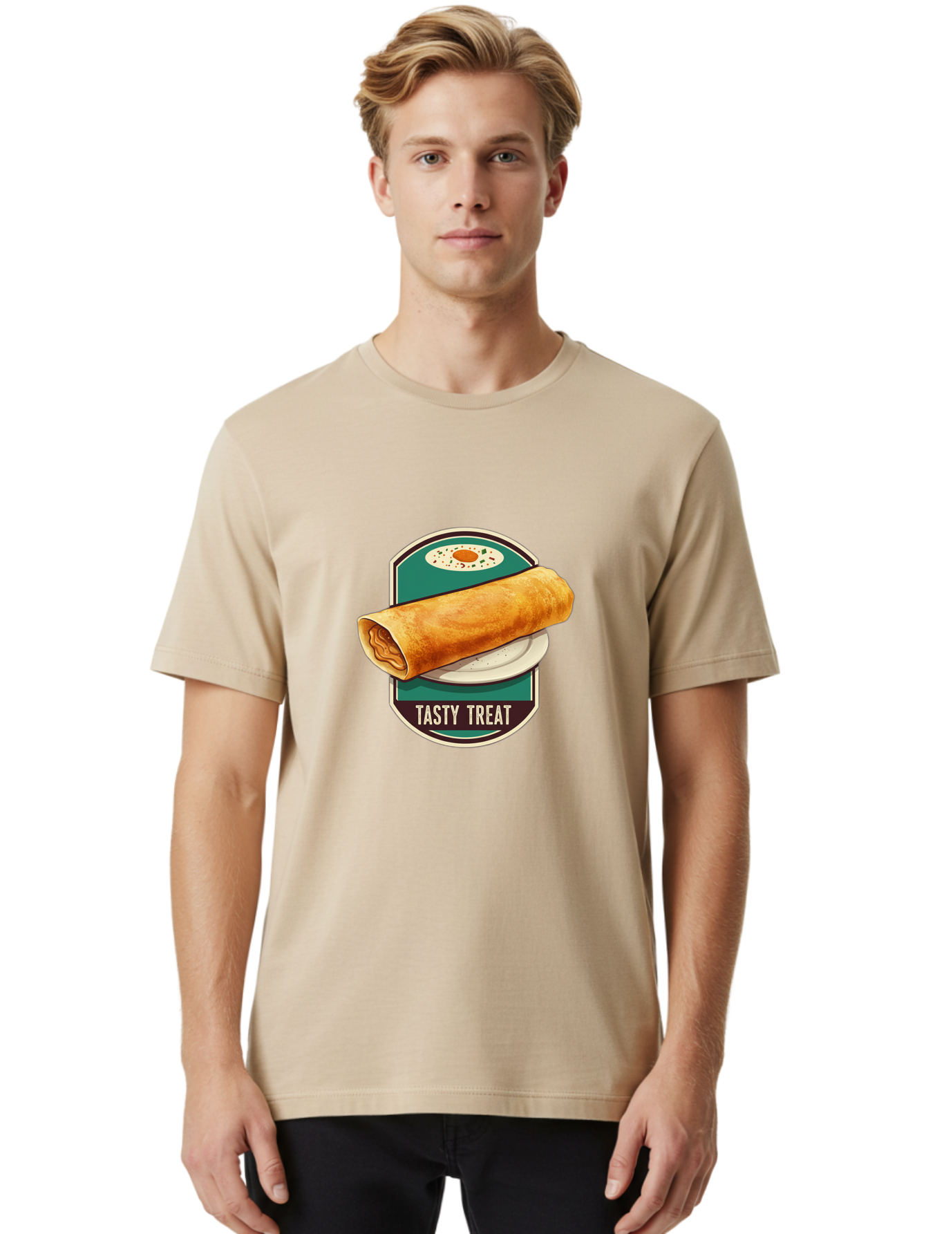 Tasty-Treat-6 Men'S Graphic Tee, 100% Cotton, Comfortable Casual Summer Wear, Machine Washable, Rolled Dosa, Indian Cuisine, Tasty Treat, Dosa On A Plate, South Indian Food, Traditional Dish, Savory Crepe, Street Food, Authentic Flavors, Bab515