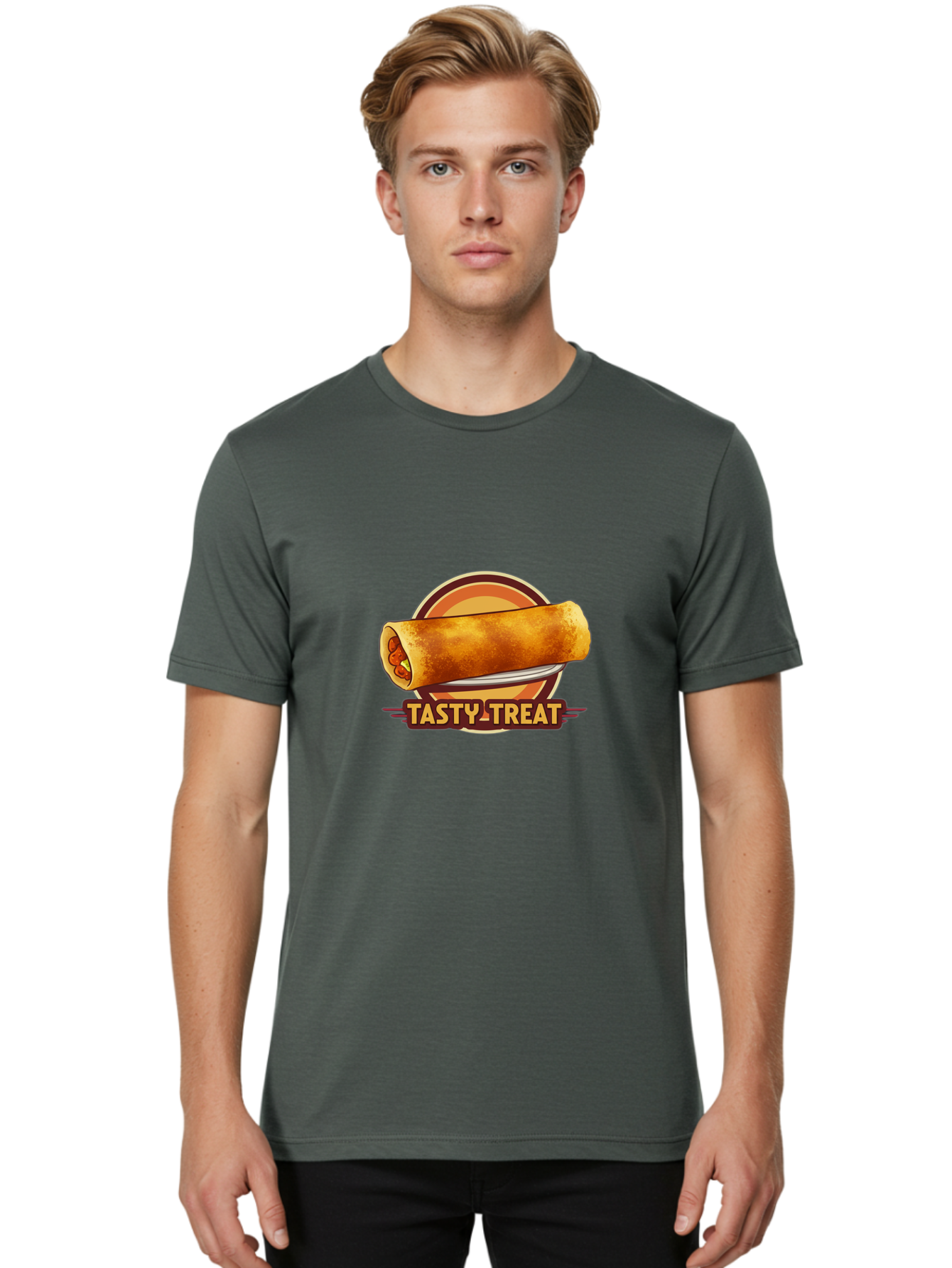 Tasty-Treat-7 Men'S Graphic Tee, 100% Cotton, Comfortable Casual Summer Wear, Machine Washable, Delicious Spring Roll, Tasty Filling, Savory Snack, Crispy Texture, Appetizing Dish, Finger Food, Meal On The Go, Street Food Style, Bab516