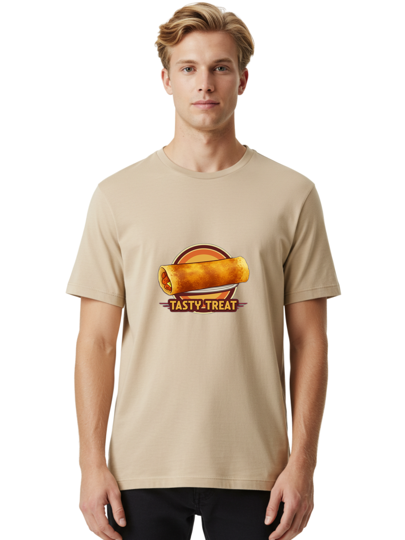 Tasty-Treat-7 Men'S Graphic Tee, 100% Cotton, Comfortable Casual Summer Wear, Machine Washable, Delicious Spring Roll, Tasty Filling, Savory Snack, Crispy Texture, Appetizing Dish, Finger Food, Meal On The Go, Street Food Style, Bab516