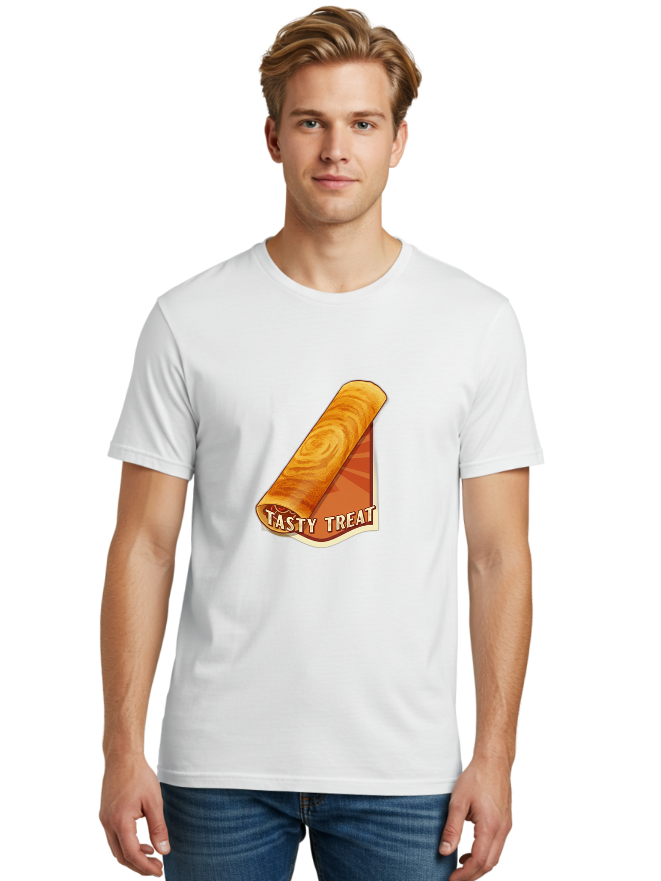 Tasty-Treat-8 Men'S Graphic Tee, 100% Cotton, Comfortable Casual Summer Wear, Machine Washable, Tasty Treat, Sweet Roll, Swirly Pastry, Golden Brown, Dessert, Snack, Treat, Sweet Tooth, Pastry Delight, Delicious Food Bab517