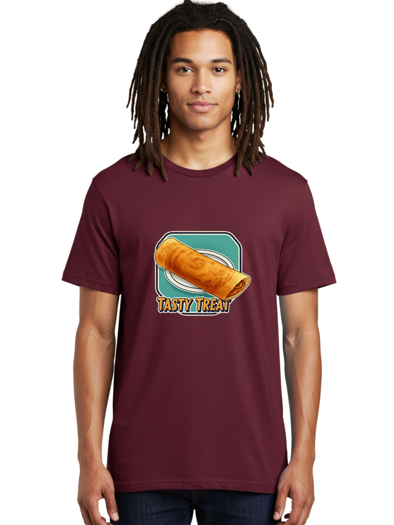 Tasty-Treat-9 Men'S Graphic Tee, 100% Cotton, Comfortable Casual Summer Wear, Machine Washable, Tasty Treat, Crepe On A Plate, Delicious Food, Savory Filling, Finger Food, Crepe, Rolled Pancake, Gourmet Snack Bab518