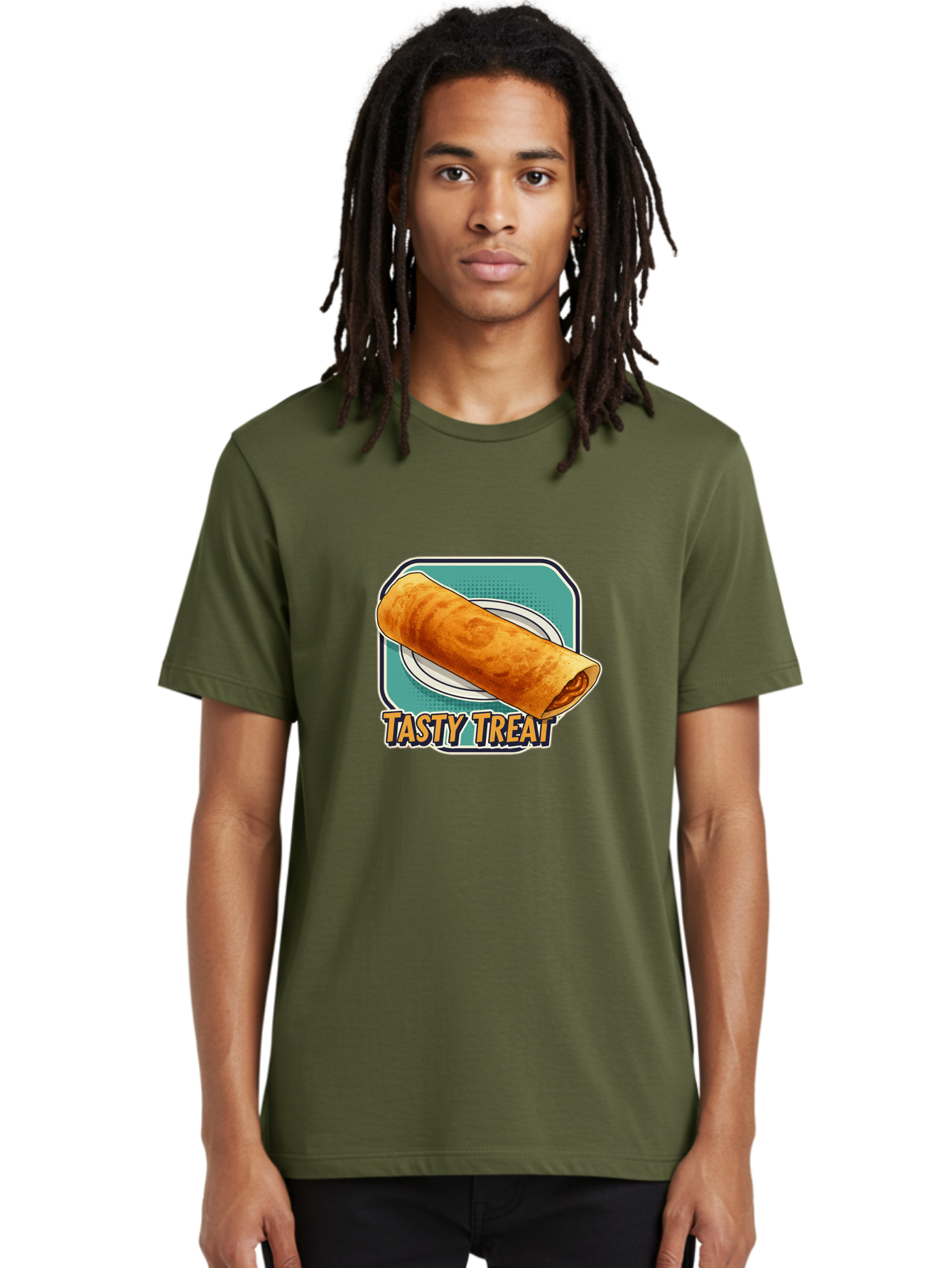 Tasty-Treat-9 Men'S Graphic Tee, 100% Cotton, Comfortable Casual Summer Wear, Machine Washable, Tasty Treat, Crepe On A Plate, Delicious Food, Savory Filling, Finger Food, Crepe, Rolled Pancake, Gourmet Snack Bab518