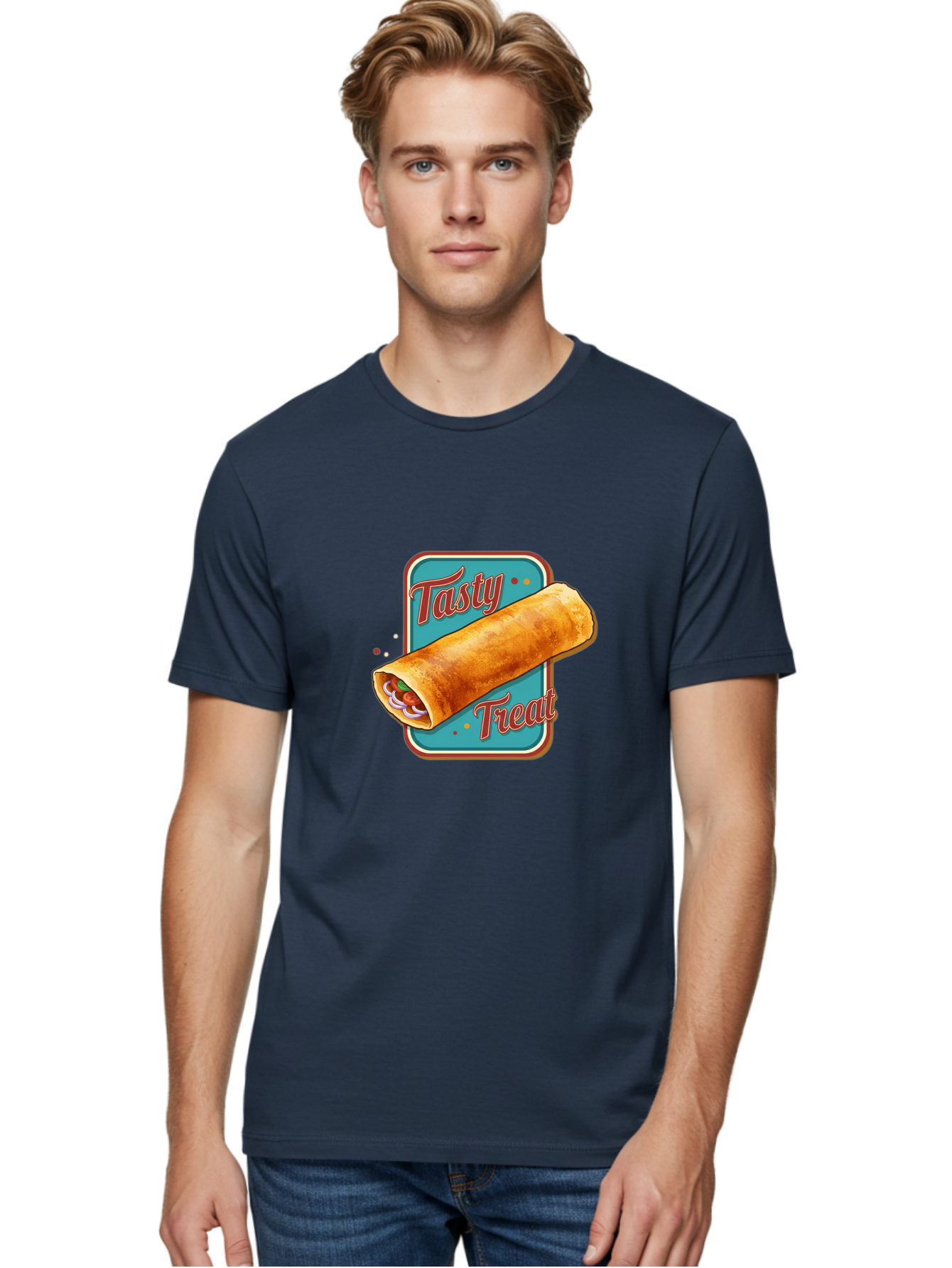 Tasty-Treat Men'S Graphic Tee, 100% Cotton, Comfortable Casual Summer Wear, Machine Washable, Crispy Spring Roll, Tasty Treat, Spring Roll, Delicious Filling, Mouth-Watering, Appetizing, Finger Food, Snack Time Bab519