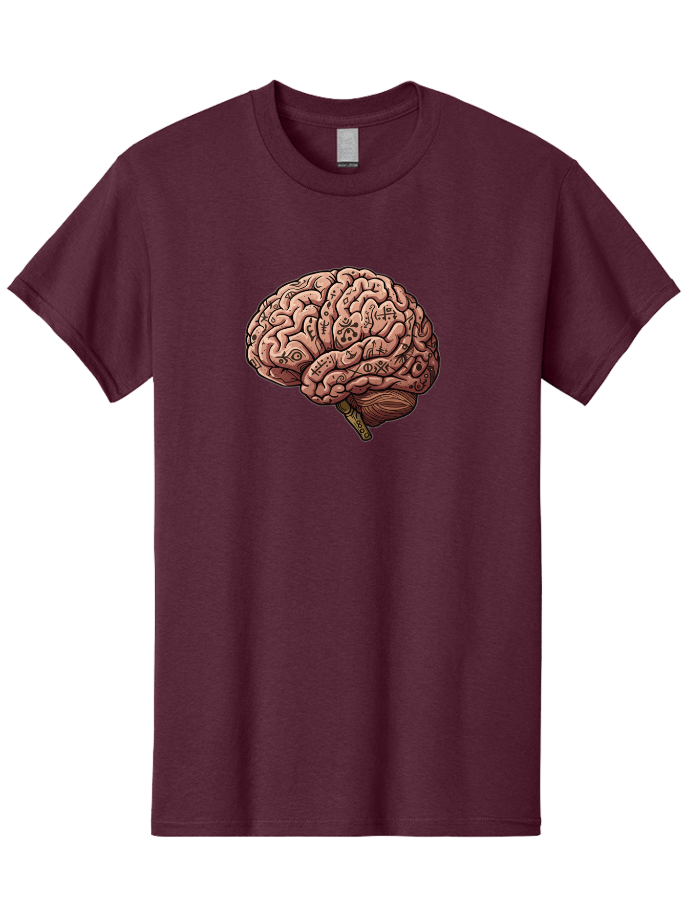 Tattooed-Brain Men'S Graphic Tee, 100% Cotton, Comfortable Casual Summer Wear, Machine Washable, Human Brain With Tattoos, Occult Symbols, Mystical Designs, Psychedelic Art, Surreal Illustration, Esoteric Patterns, Symbolic Imagery, Bab520