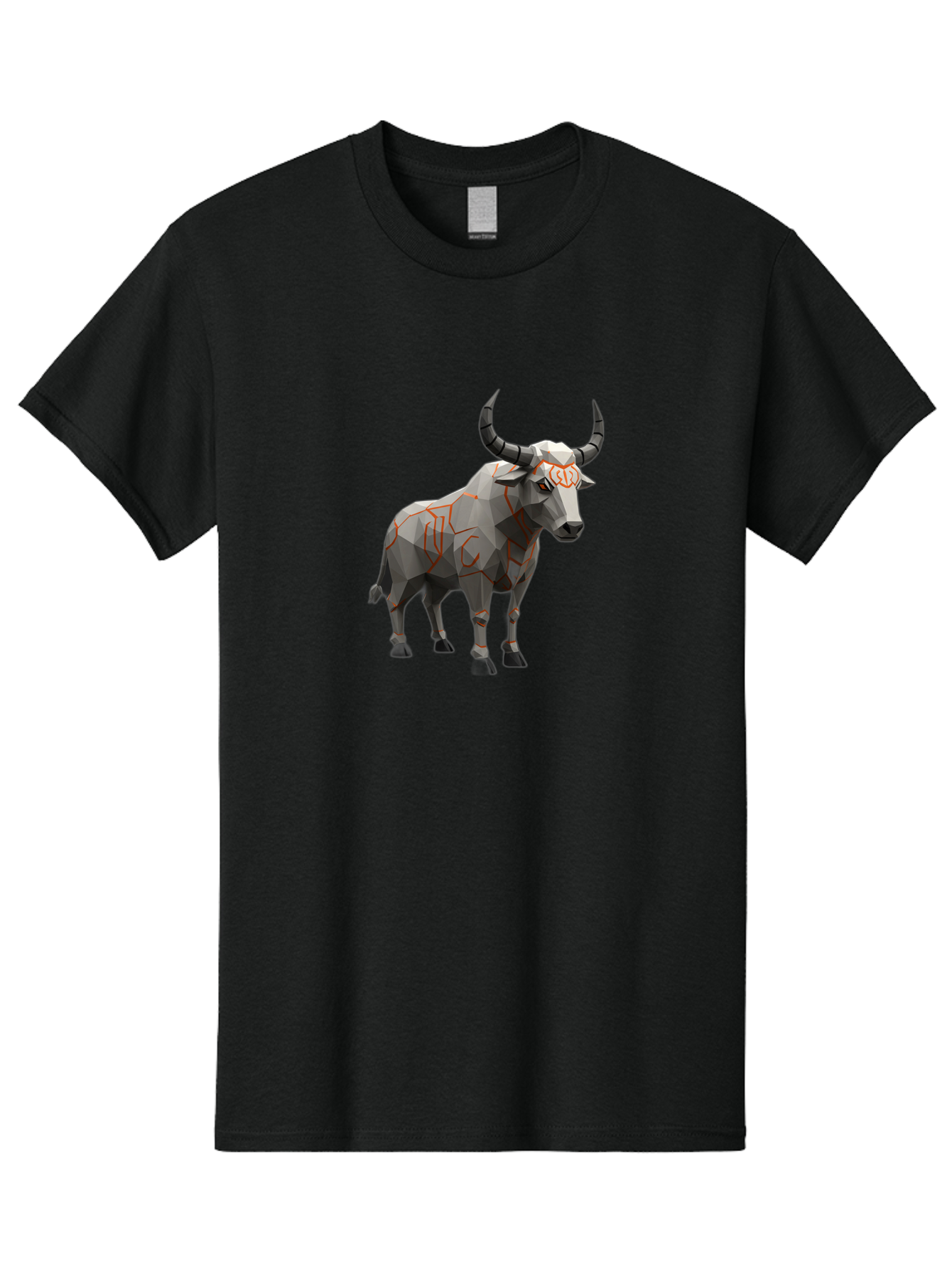 Taurus Men'S Graphic Tee, 100% Cotton, Comfortable Casual Summer Wear, Machine Washable, Low Poly Art, Geometric Bull, Abstract Animal Design, Modern Illustration, Gray And Orange Colors, 3D Style, Futuristic Artwork, Taurus Symbol Bab521