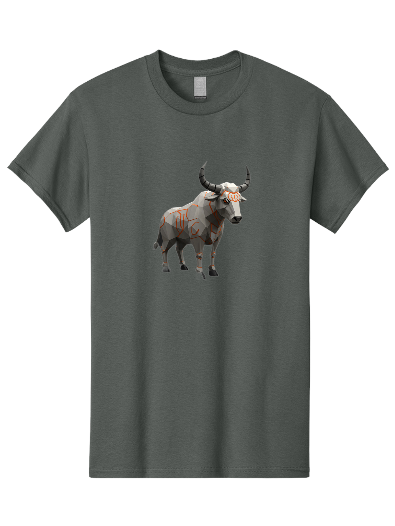 Taurus Men'S Graphic Tee, 100% Cotton, Comfortable Casual Summer Wear, Machine Washable, Low Poly Art, Geometric Bull, Abstract Animal Design, Modern Illustration, Gray And Orange Colors, 3D Style, Futuristic Artwork, Taurus Symbol Bab521