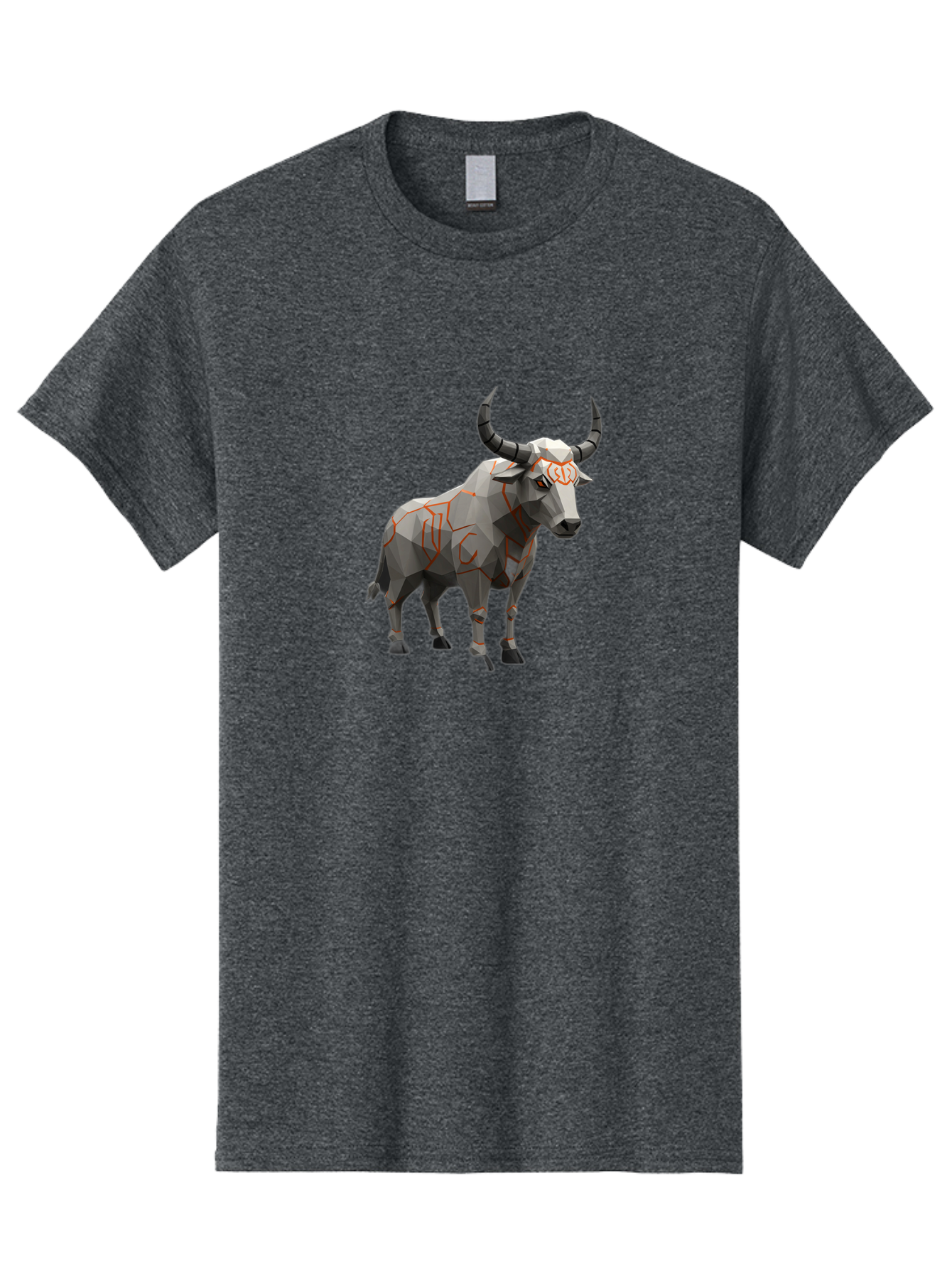 Taurus Men'S Graphic Tee, 100% Cotton, Comfortable Casual Summer Wear, Machine Washable, Low Poly Art, Geometric Bull, Abstract Animal Design, Modern Illustration, Gray And Orange Colors, 3D Style, Futuristic Artwork, Taurus Symbol Bab521