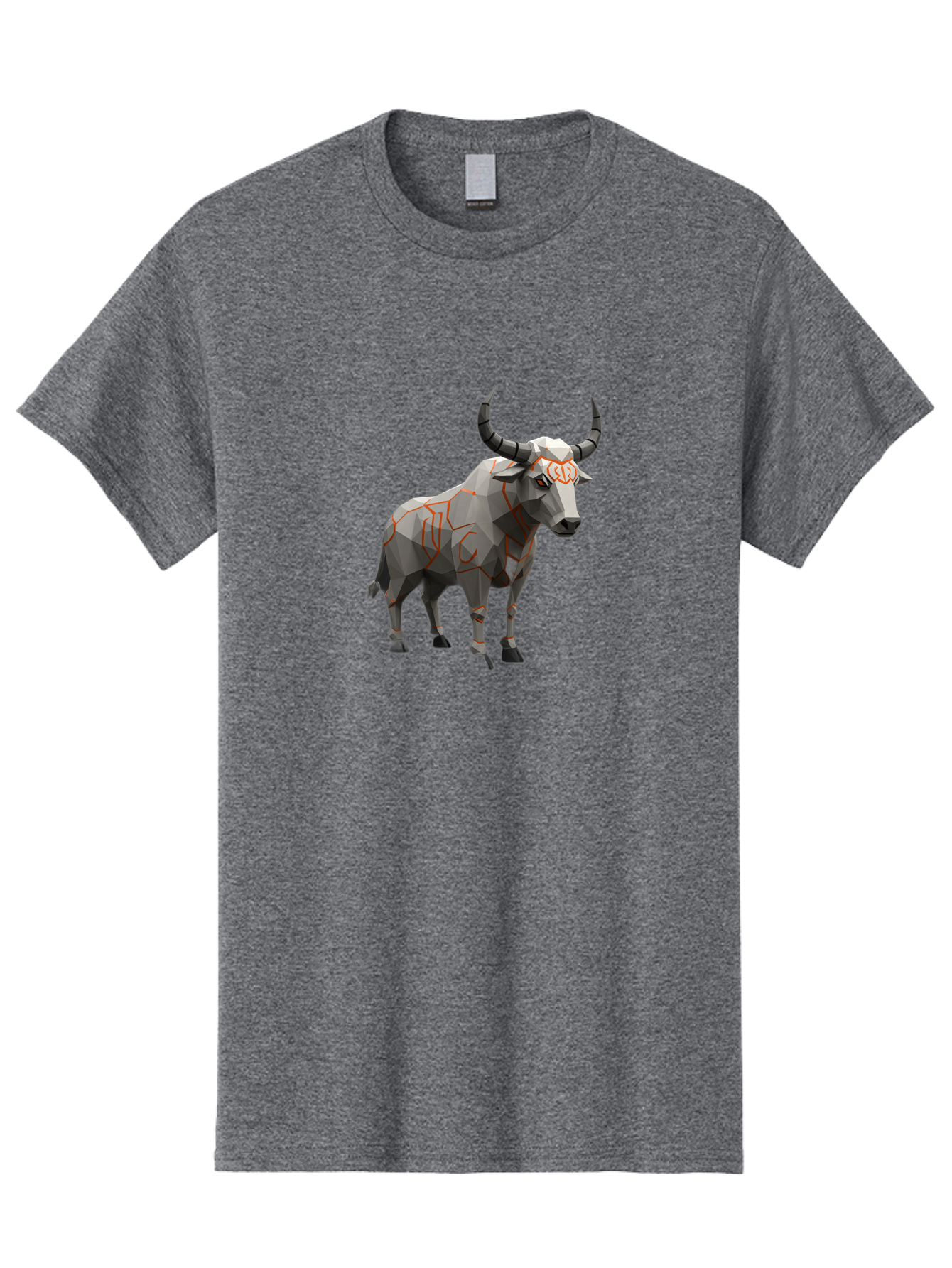 Taurus Men'S Graphic Tee, 100% Cotton, Comfortable Casual Summer Wear, Machine Washable, Low Poly Art, Geometric Bull, Abstract Animal Design, Modern Illustration, Gray And Orange Colors, 3D Style, Futuristic Artwork, Taurus Symbol Bab521