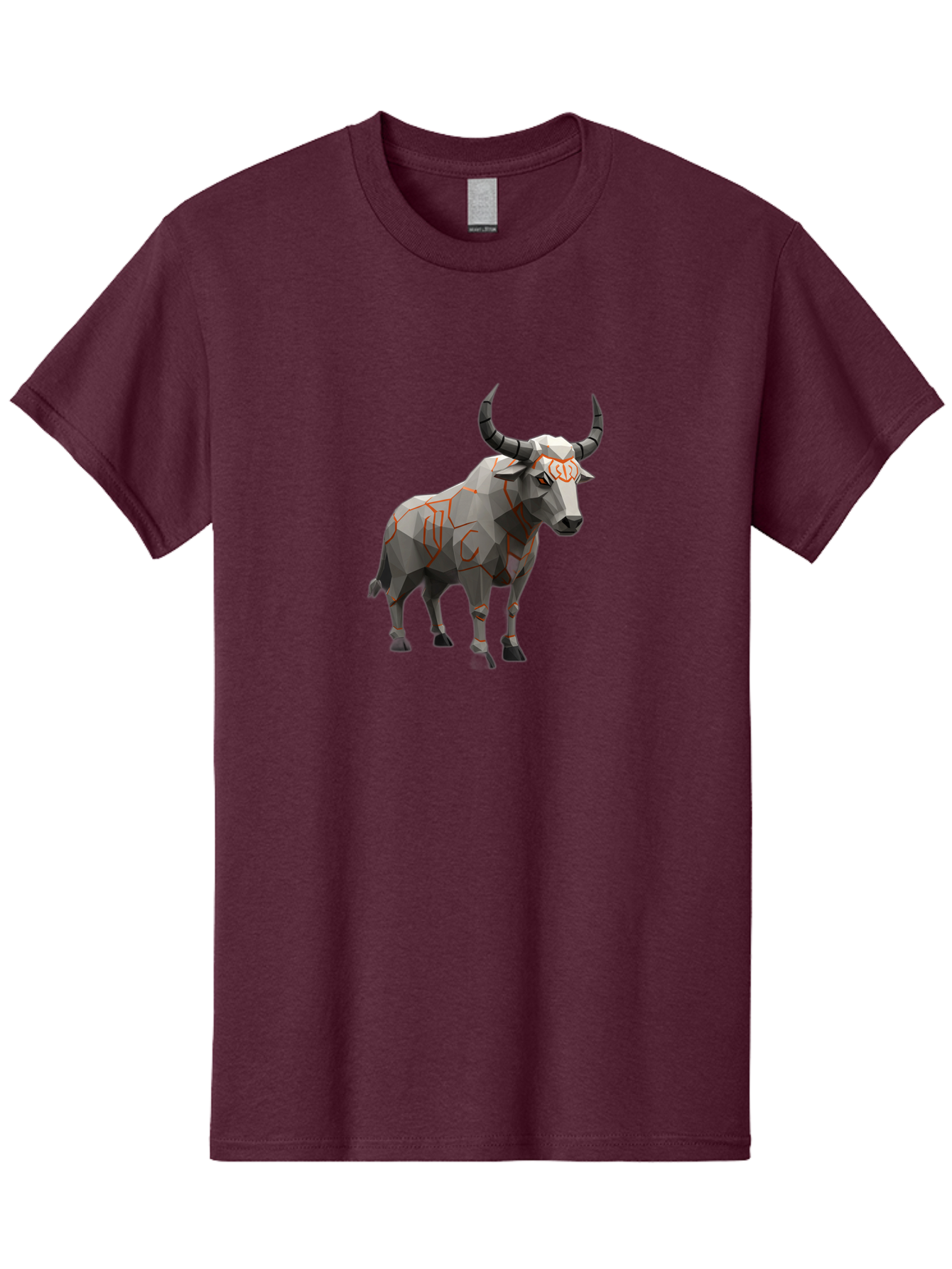 Taurus Men'S Graphic Tee, 100% Cotton, Comfortable Casual Summer Wear, Machine Washable, Low Poly Art, Geometric Bull, Abstract Animal Design, Modern Illustration, Gray And Orange Colors, 3D Style, Futuristic Artwork, Taurus Symbol Bab521
