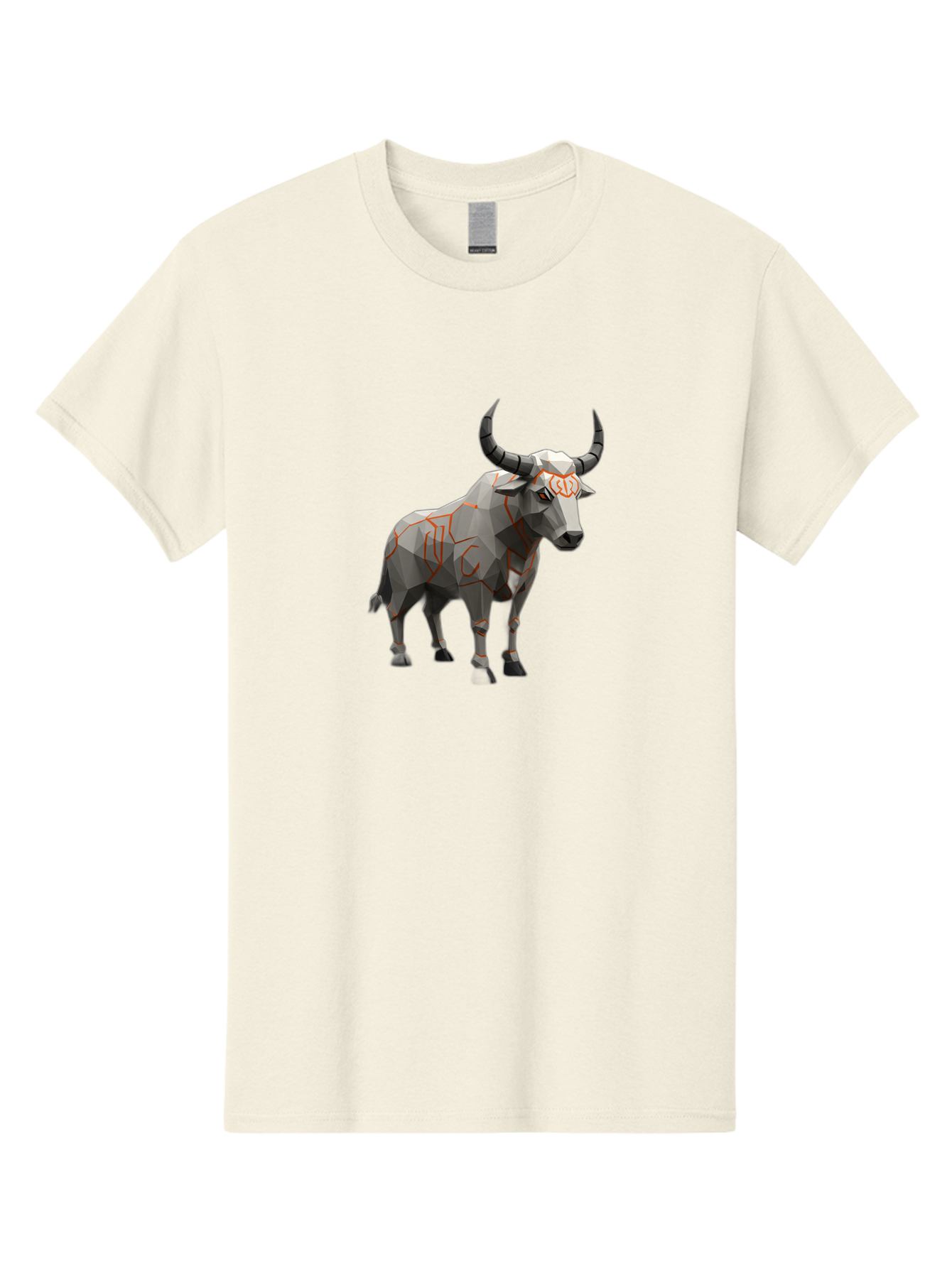 Taurus Men'S Graphic Tee, 100% Cotton, Comfortable Casual Summer Wear, Machine Washable, Low Poly Art, Geometric Bull, Abstract Animal Design, Modern Illustration, Gray And Orange Colors, 3D Style, Futuristic Artwork, Taurus Symbol Bab521