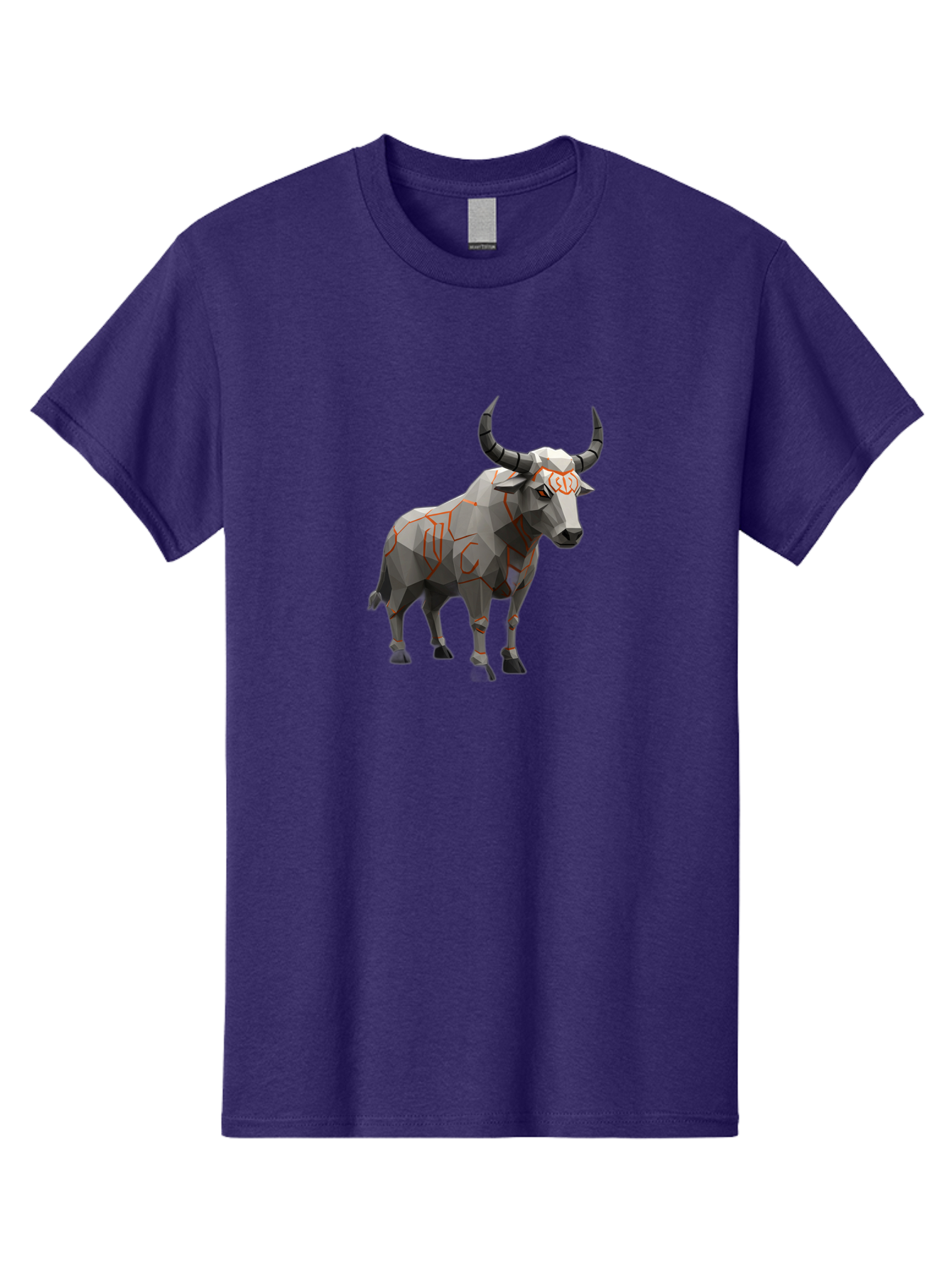 Taurus Men'S Graphic Tee, 100% Cotton, Comfortable Casual Summer Wear, Machine Washable, Low Poly Art, Geometric Bull, Abstract Animal Design, Modern Illustration, Gray And Orange Colors, 3D Style, Futuristic Artwork, Taurus Symbol Bab521
