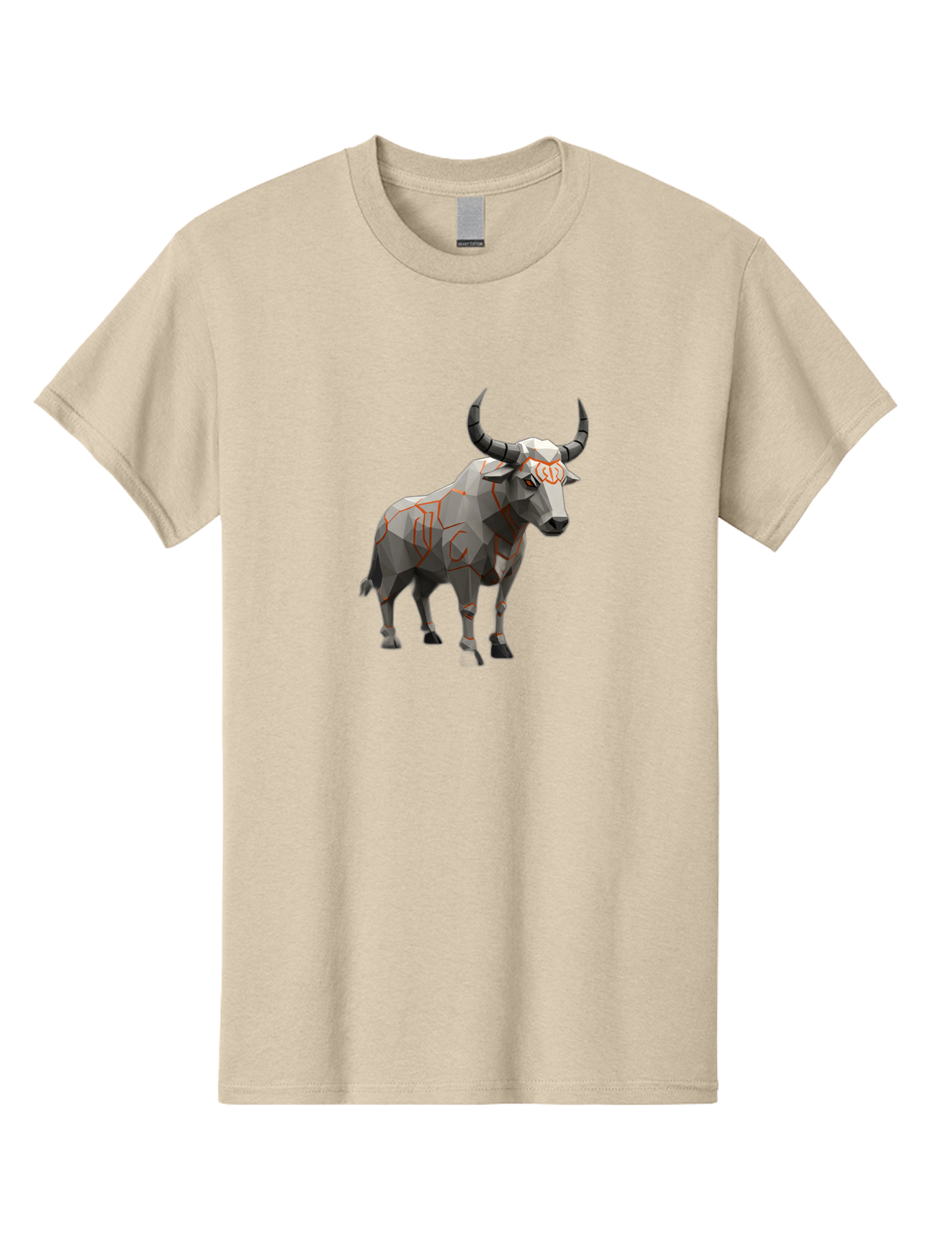 Taurus Men'S Graphic Tee, 100% Cotton, Comfortable Casual Summer Wear, Machine Washable, Low Poly Art, Geometric Bull, Abstract Animal Design, Modern Illustration, Gray And Orange Colors, 3D Style, Futuristic Artwork, Taurus Symbol Bab521
