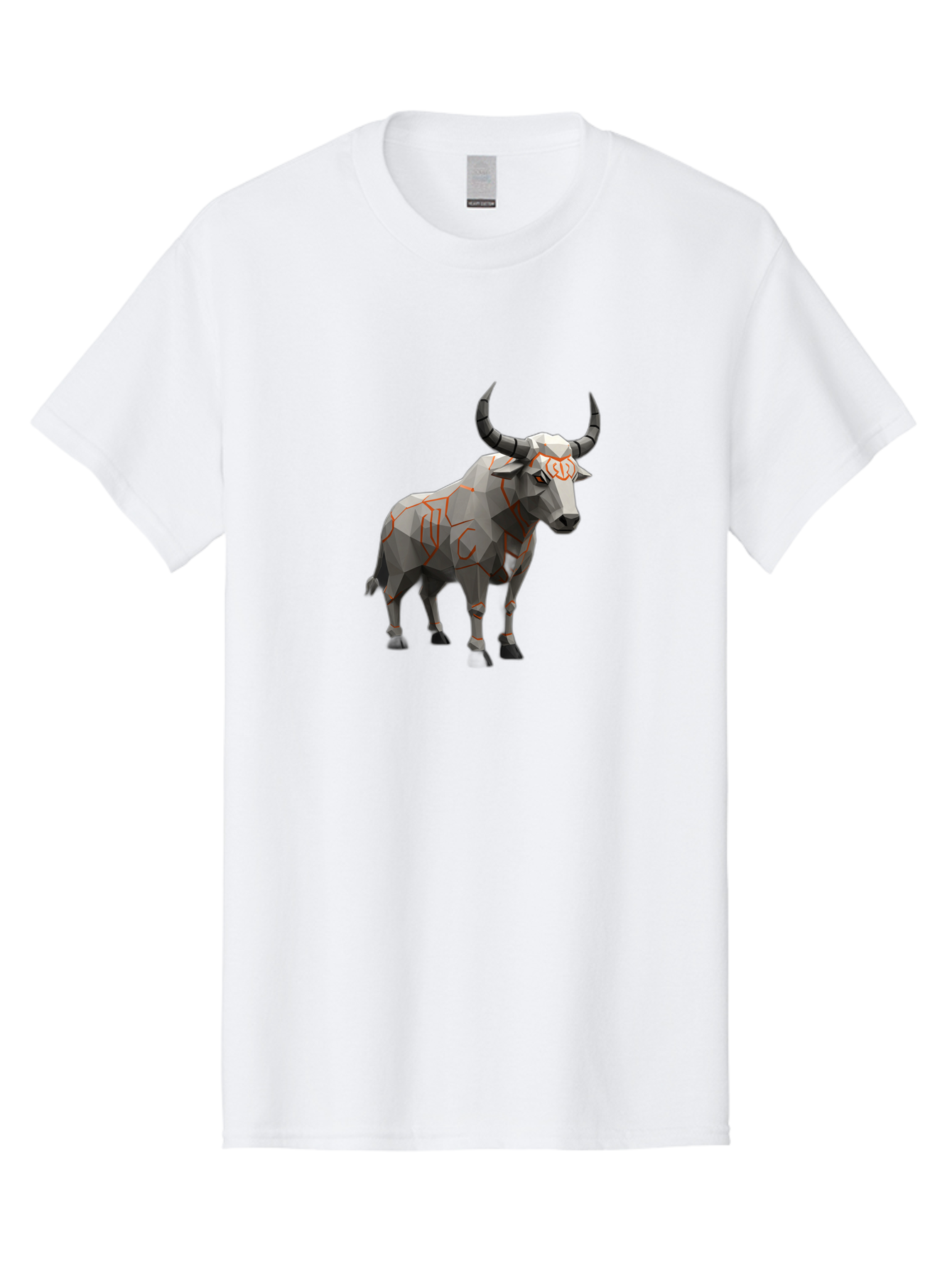Taurus Men'S Graphic Tee, 100% Cotton, Comfortable Casual Summer Wear, Machine Washable, Low Poly Art, Geometric Bull, Abstract Animal Design, Modern Illustration, Gray And Orange Colors, 3D Style, Futuristic Artwork, Taurus Symbol Bab521