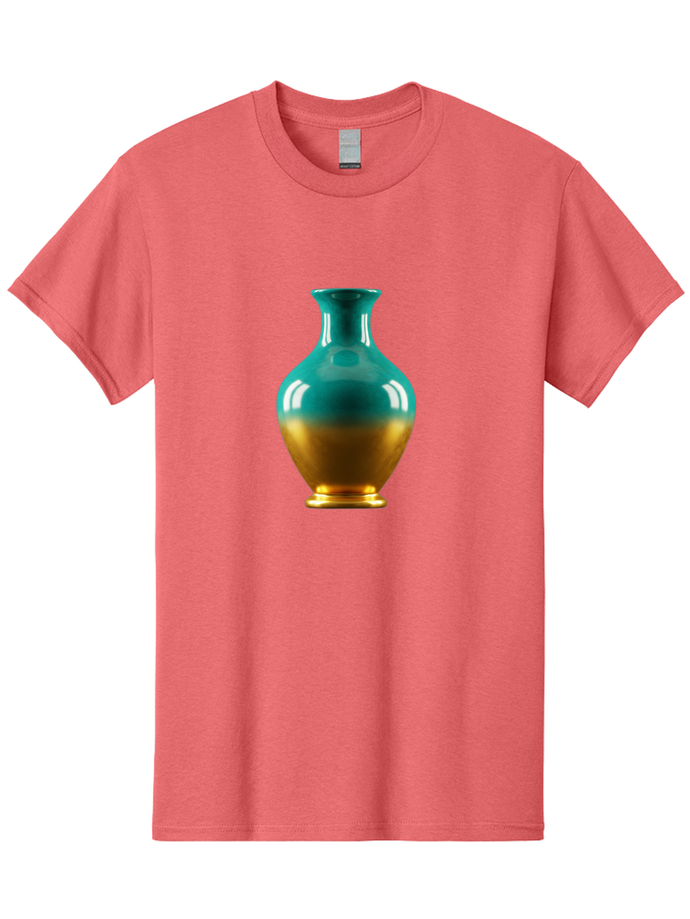 Teal-Gold-Vase Men'S Graphic Tee, 100% Cotton, Comfortable Casual Summer Wear, Machine Washable, Ceramic Vase, Teal And Gold Vase, Glossy Finish, Gradient Colors, Decorative Vase, Home Decor, Elegant Design, Modern Pottery, Bab522