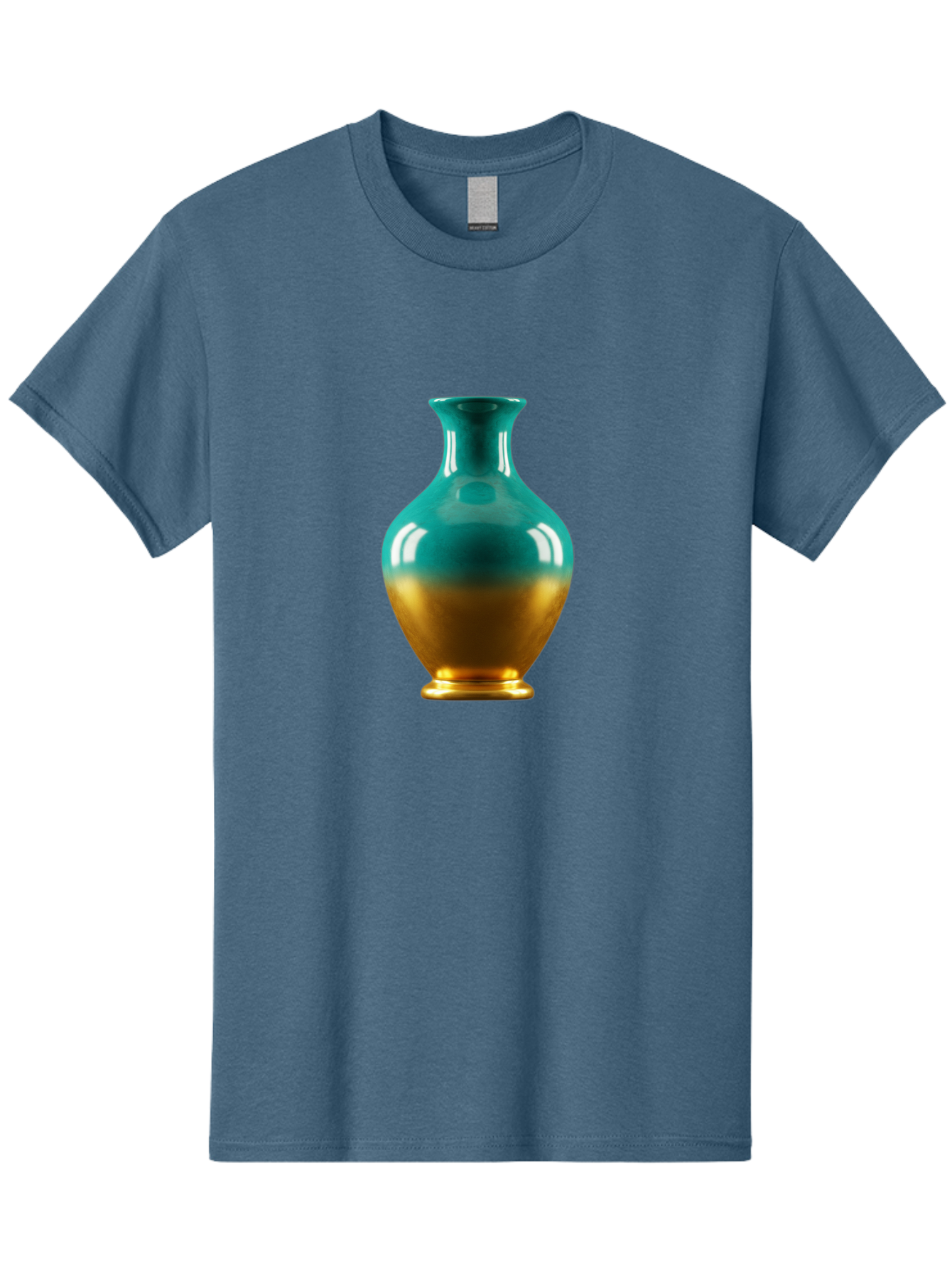 Teal-Gold-Vase Men'S Graphic Tee, 100% Cotton, Comfortable Casual Summer Wear, Machine Washable, Ceramic Vase, Teal And Gold Vase, Glossy Finish, Gradient Colors, Decorative Vase, Home Decor, Elegant Design, Modern Pottery, Bab522