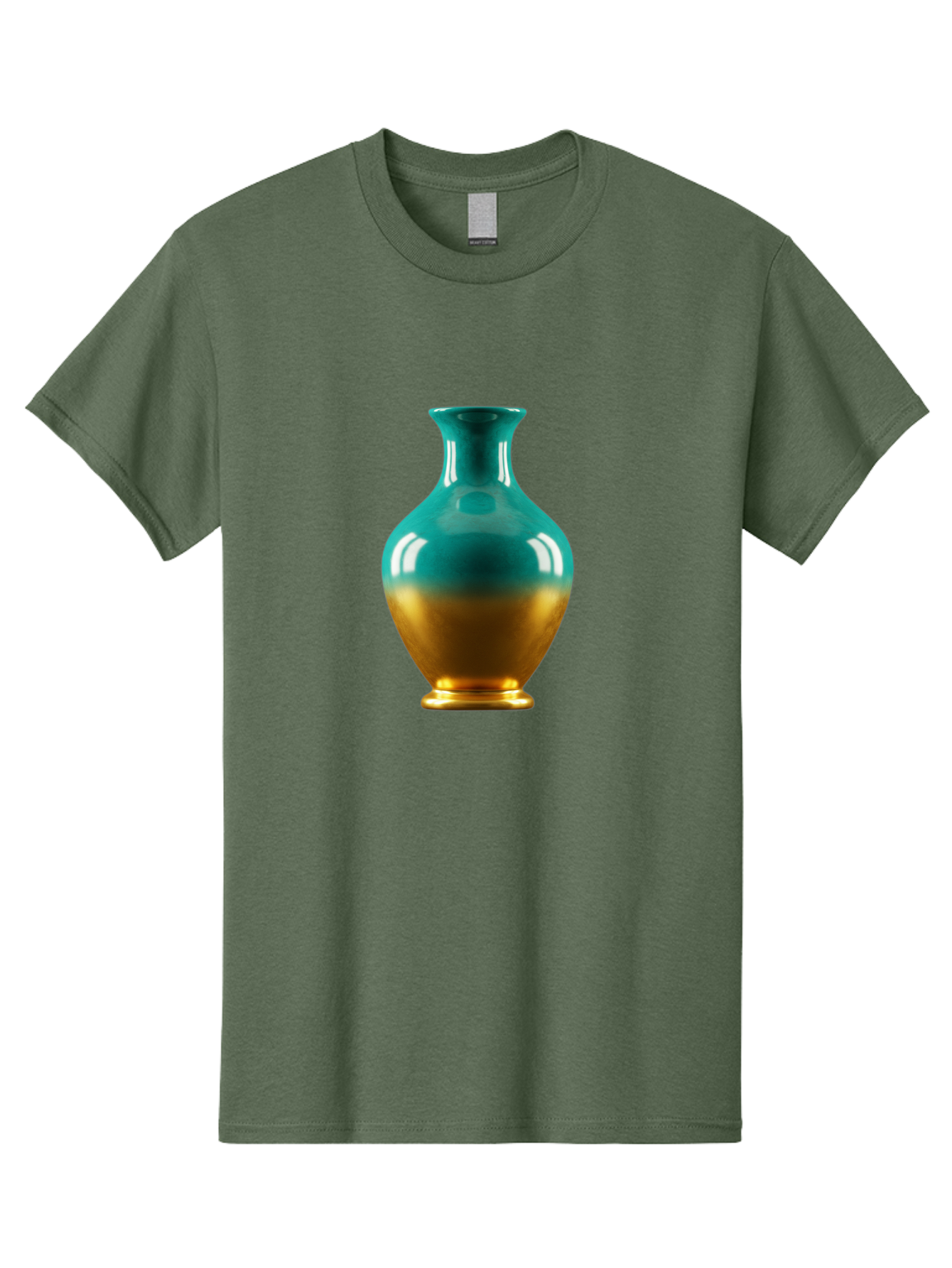 Teal-Gold-Vase Men'S Graphic Tee, 100% Cotton, Comfortable Casual Summer Wear, Machine Washable, Ceramic Vase, Teal And Gold Vase, Glossy Finish, Gradient Colors, Decorative Vase, Home Decor, Elegant Design, Modern Pottery, Bab522