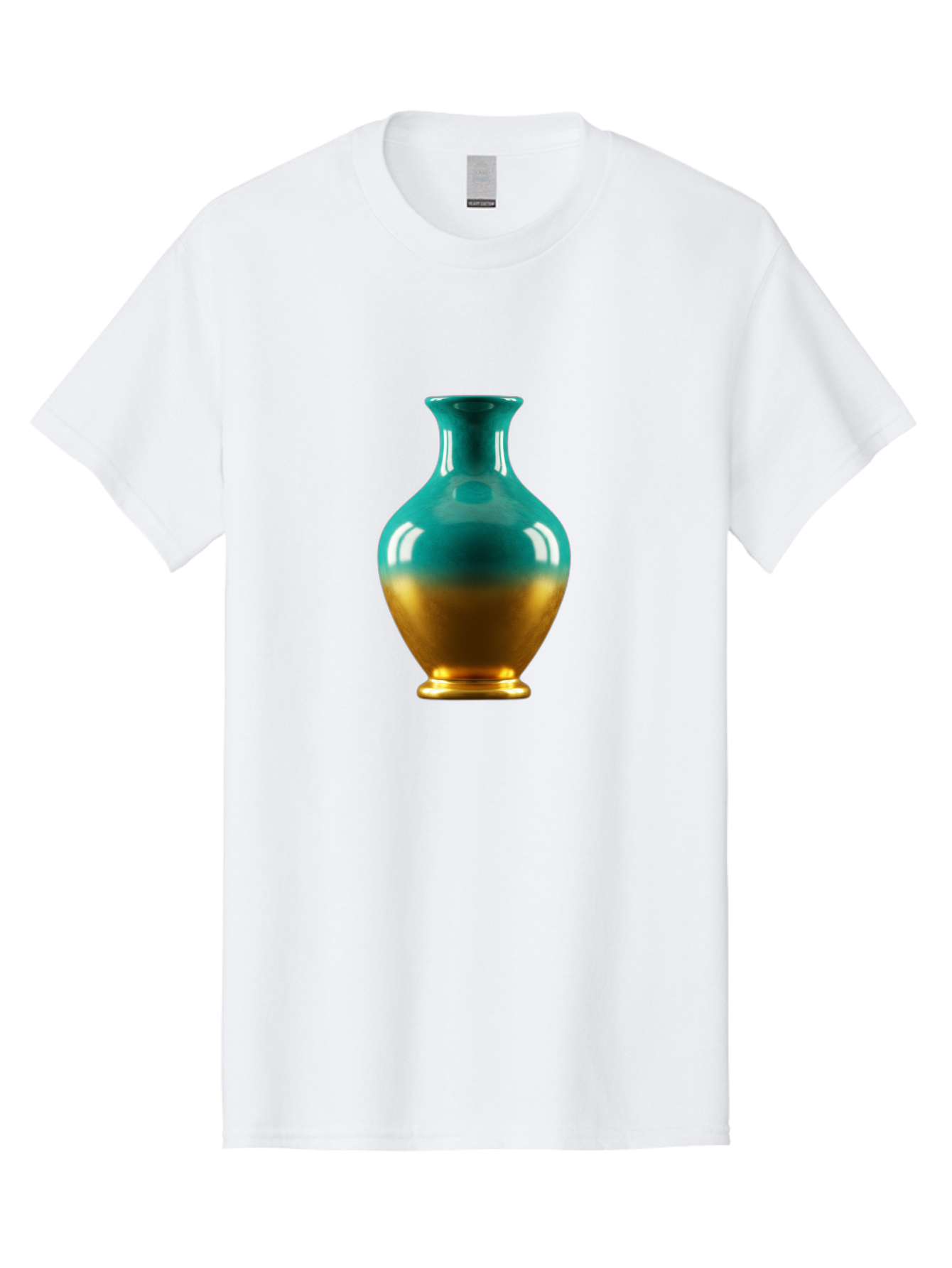 Teal-Gold-Vase Men'S Graphic Tee, 100% Cotton, Comfortable Casual Summer Wear, Machine Washable, Ceramic Vase, Teal And Gold Vase, Glossy Finish, Gradient Colors, Decorative Vase, Home Decor, Elegant Design, Modern Pottery, Bab522