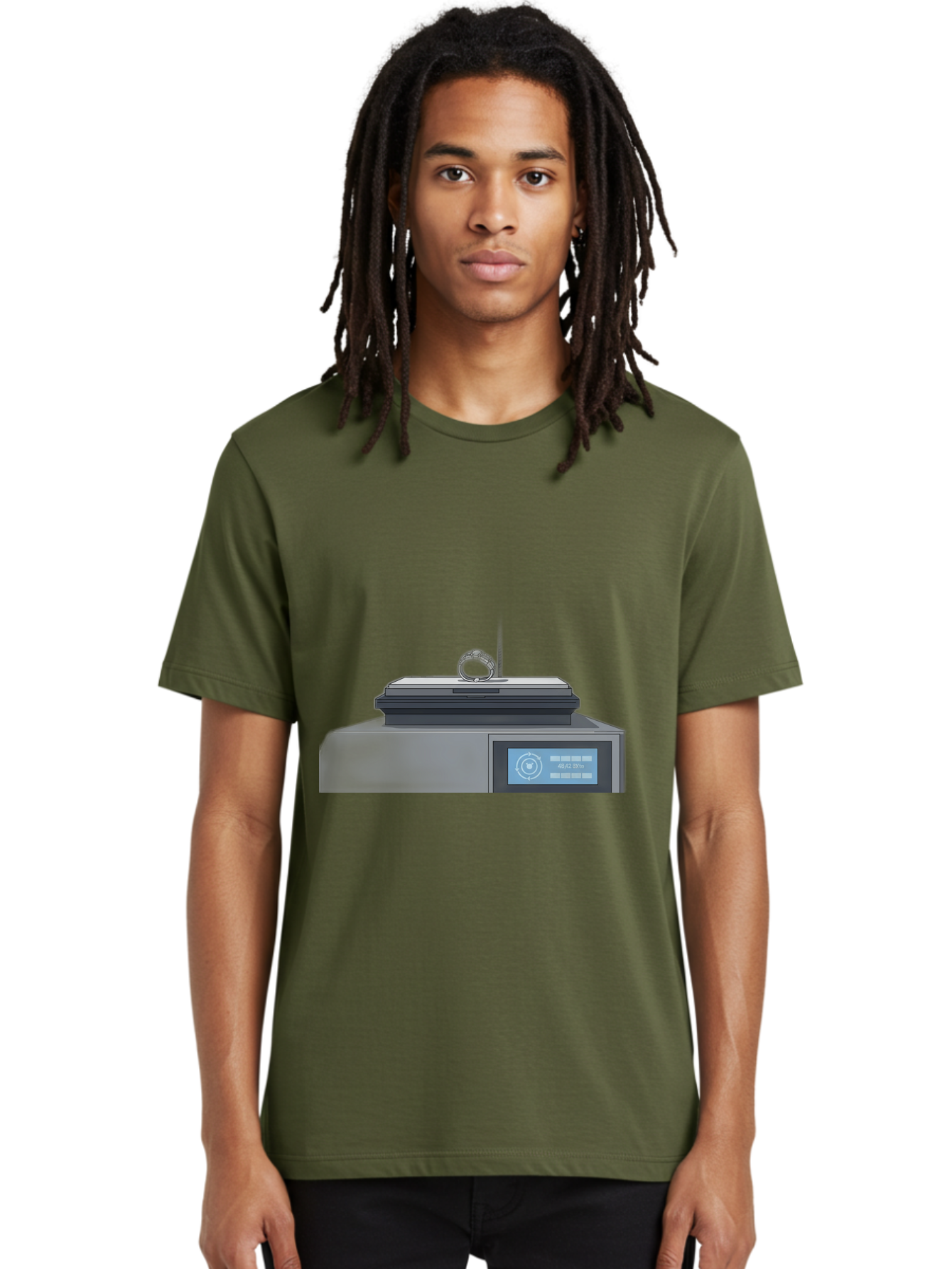 Tech-Device Men'S Graphic Tee, 100% Cotton, Comfortable Casual Summer Wear, Machine Washable, Smart Ring, Futuristic Technology, Digital Jewelry, Wearable Device, High-Tech Gadget, Sleek Design, Minimalist Style, Modern Accessory Bab524