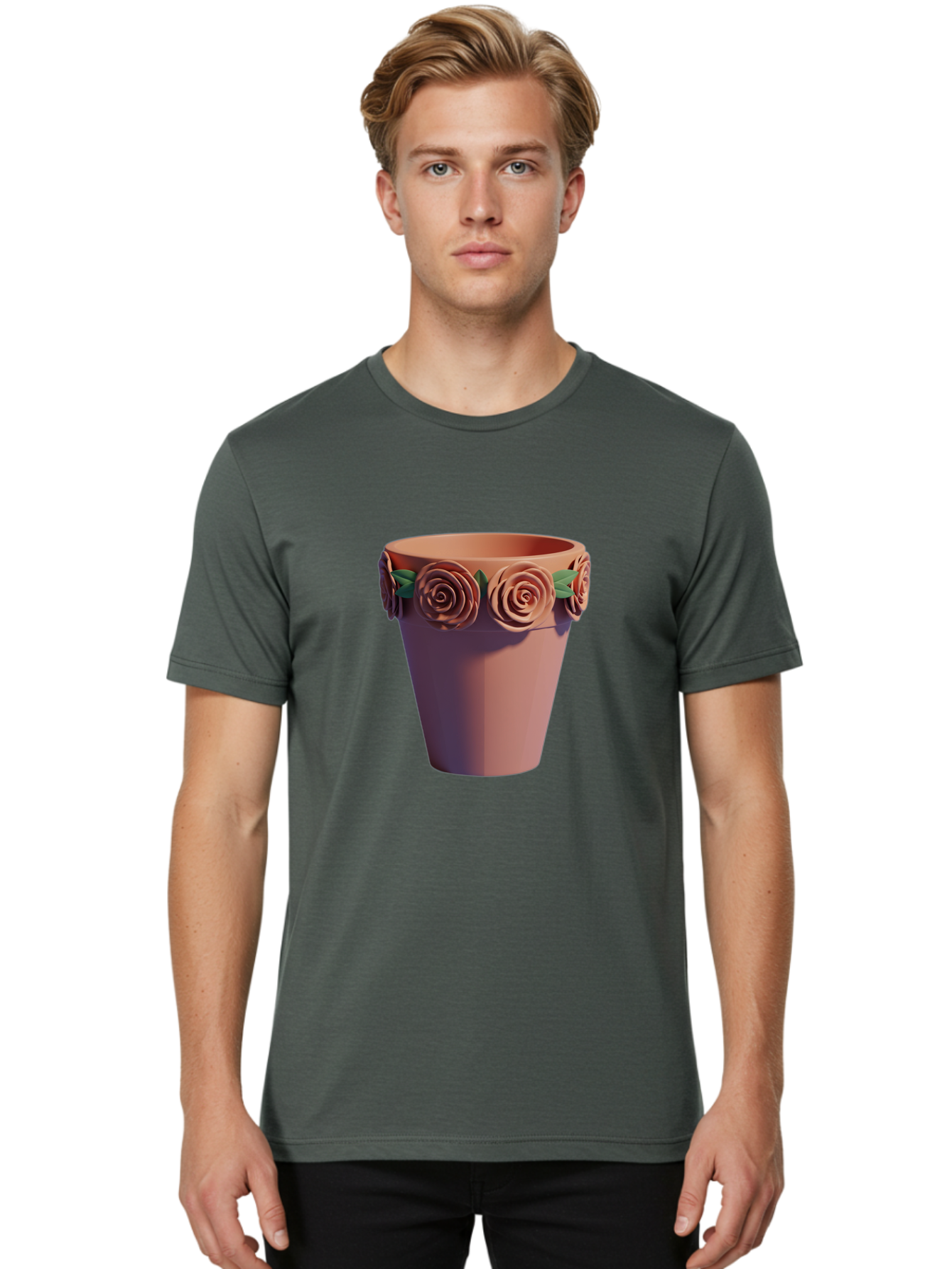 Terracotta-Pot Men'S Graphic Tee, 100% Cotton, Comfortable Casual Summer Wear, Machine Washable, Terracotta Pot, Flower Pot, Decorative Planter, Roses Decoration, Ceramic Vase, Home Decor, Gardening, Floral Arrangement Bab525