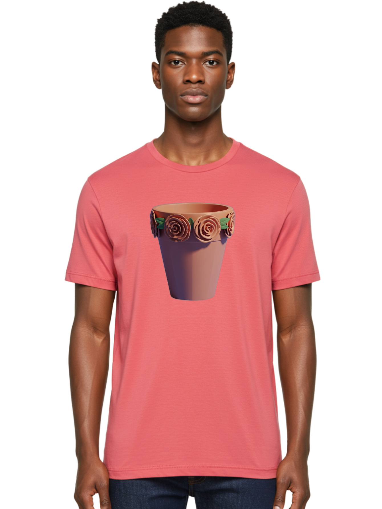 Terracotta-Pot Men'S Graphic Tee, 100% Cotton, Comfortable Casual Summer Wear, Machine Washable, Terracotta Pot, Flower Pot, Decorative Planter, Roses Decoration, Ceramic Vase, Home Decor, Gardening, Floral Arrangement Bab525