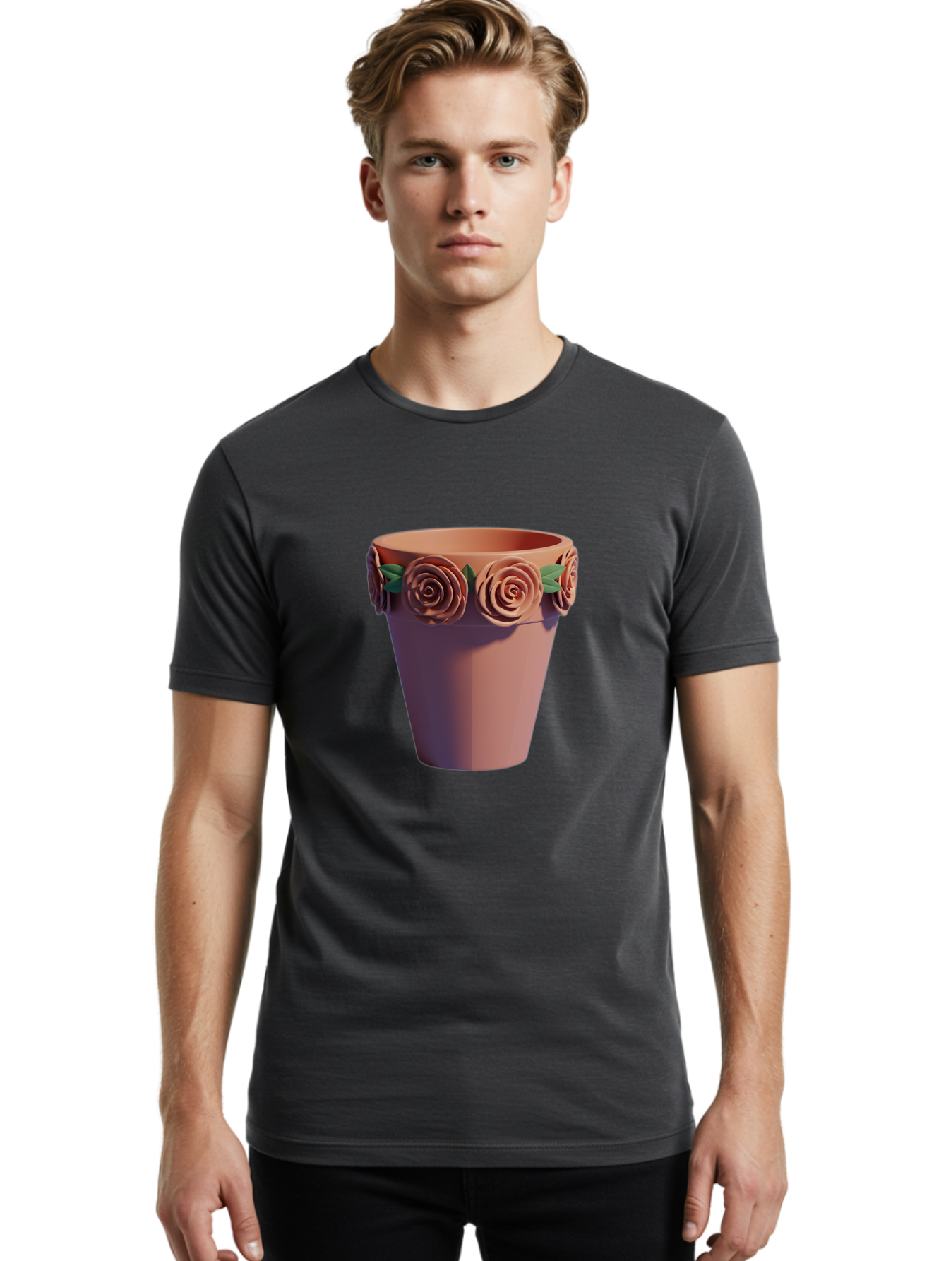 Terracotta-Pot Men'S Graphic Tee, 100% Cotton, Comfortable Casual Summer Wear, Machine Washable, Terracotta Pot, Flower Pot, Decorative Planter, Roses Decoration, Ceramic Vase, Home Decor, Gardening, Floral Arrangement Bab525