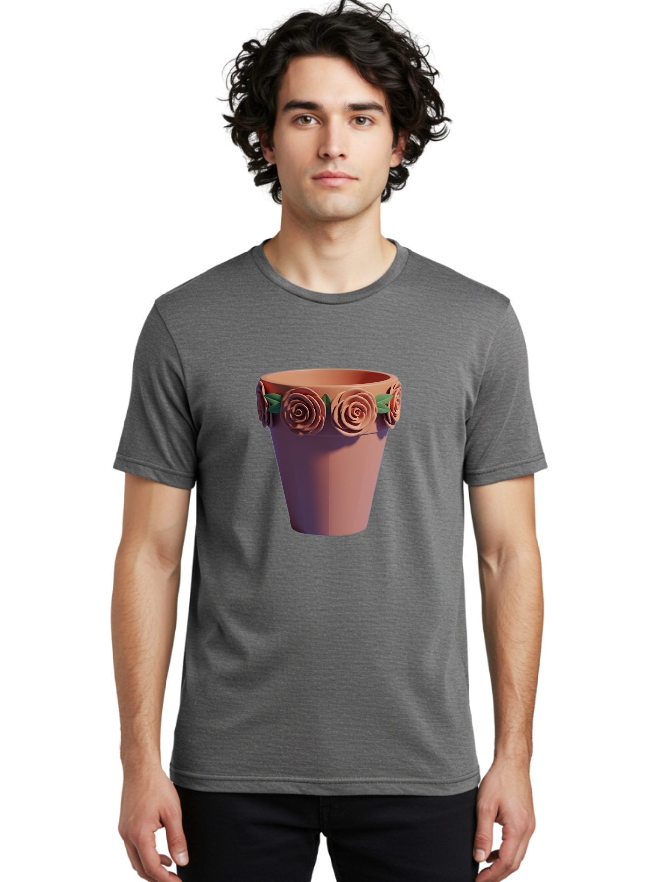 Terracotta-Pot Men'S Graphic Tee, 100% Cotton, Comfortable Casual Summer Wear, Machine Washable, Terracotta Pot, Flower Pot, Decorative Planter, Roses Decoration, Ceramic Vase, Home Decor, Gardening, Floral Arrangement Bab525