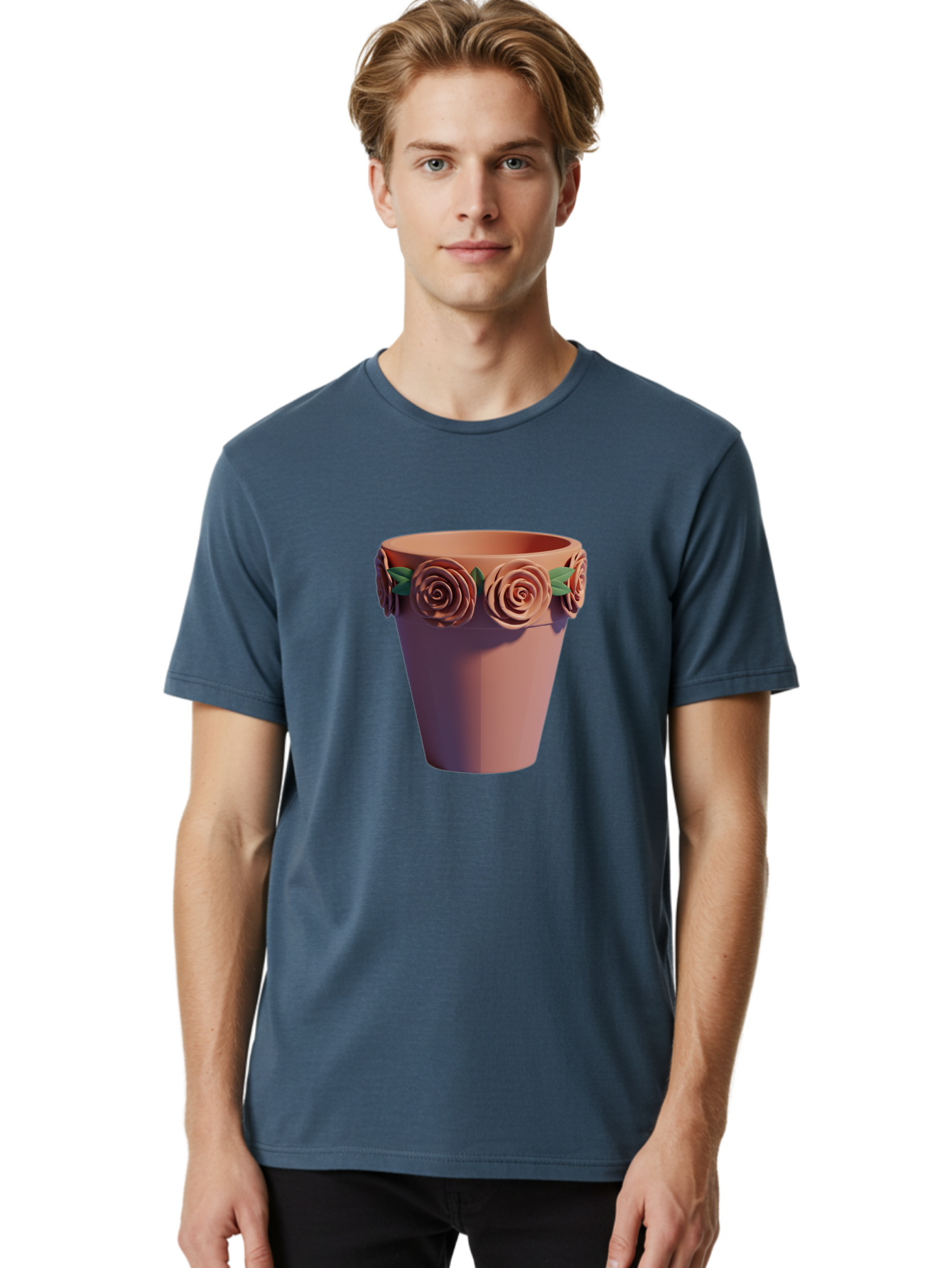 Terracotta-Pot Men'S Graphic Tee, 100% Cotton, Comfortable Casual Summer Wear, Machine Washable, Terracotta Pot, Flower Pot, Decorative Planter, Roses Decoration, Ceramic Vase, Home Decor, Gardening, Floral Arrangement Bab525
