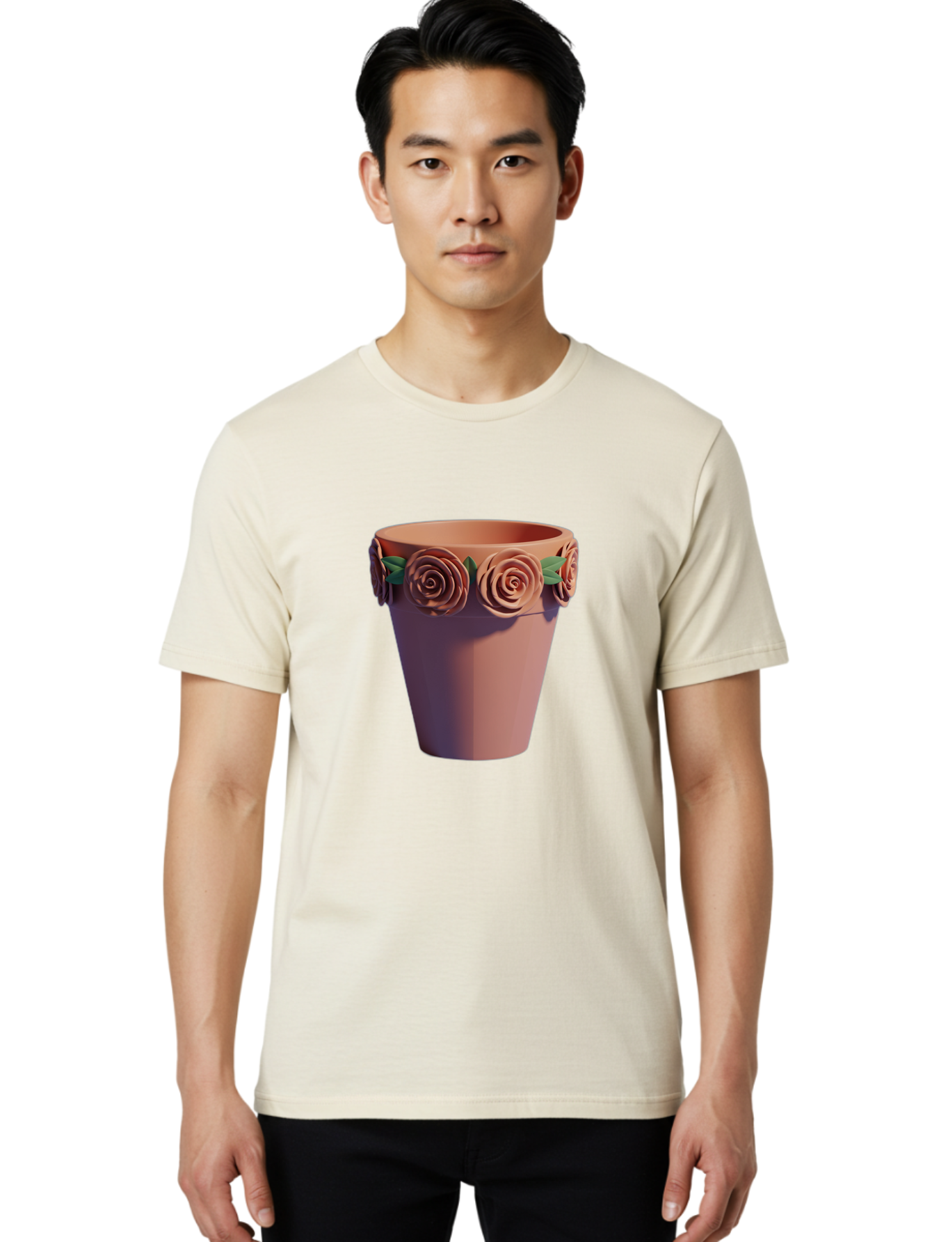 Terracotta-Pot Men'S Graphic Tee, 100% Cotton, Comfortable Casual Summer Wear, Machine Washable, Terracotta Pot, Flower Pot, Decorative Planter, Roses Decoration, Ceramic Vase, Home Decor, Gardening, Floral Arrangement Bab525