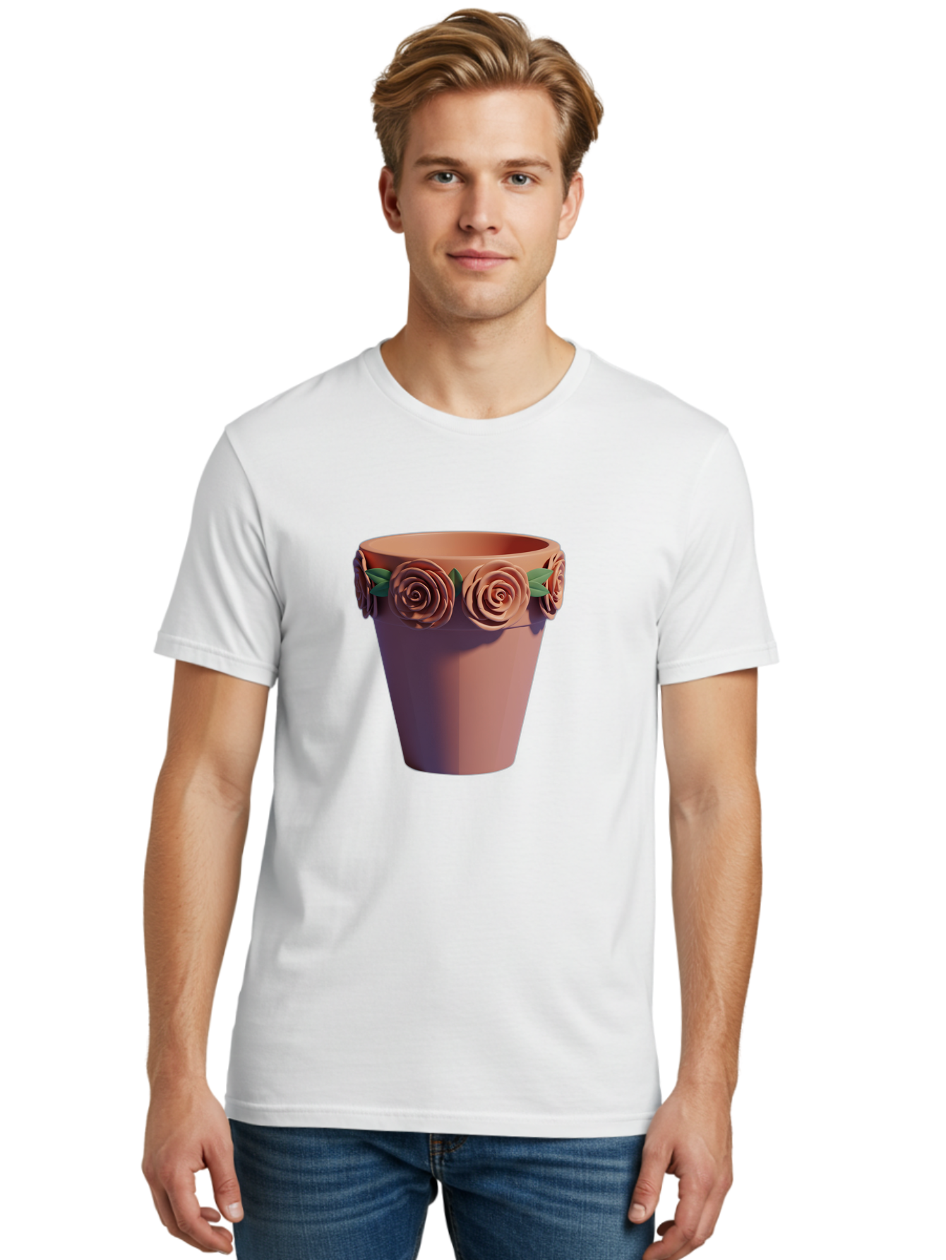 Terracotta-Pot Men'S Graphic Tee, 100% Cotton, Comfortable Casual Summer Wear, Machine Washable, Terracotta Pot, Flower Pot, Decorative Planter, Roses Decoration, Ceramic Vase, Home Decor, Gardening, Floral Arrangement Bab525