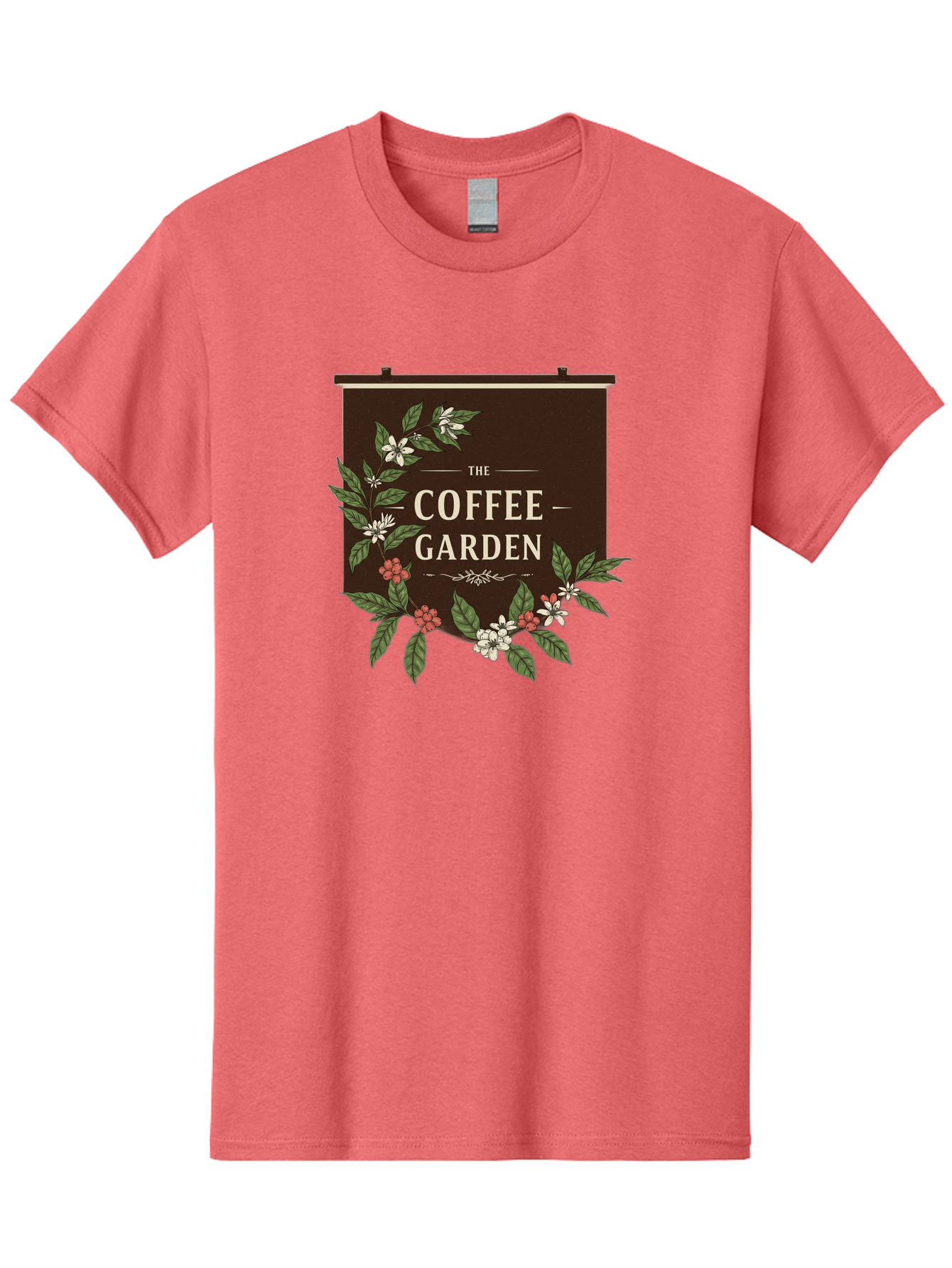 The-Coffee-Garden Men'S Graphic Tee, 100% Cotton, Comfortable Casual Summer Wear, Machine Washable, Coffee Shop Signage, Floral Designs, Vintage Typography, Coffee Culture, Garden Theme, Rustic Charm, Coffeehouse Decor, Inviting Atmosphere, Bab529