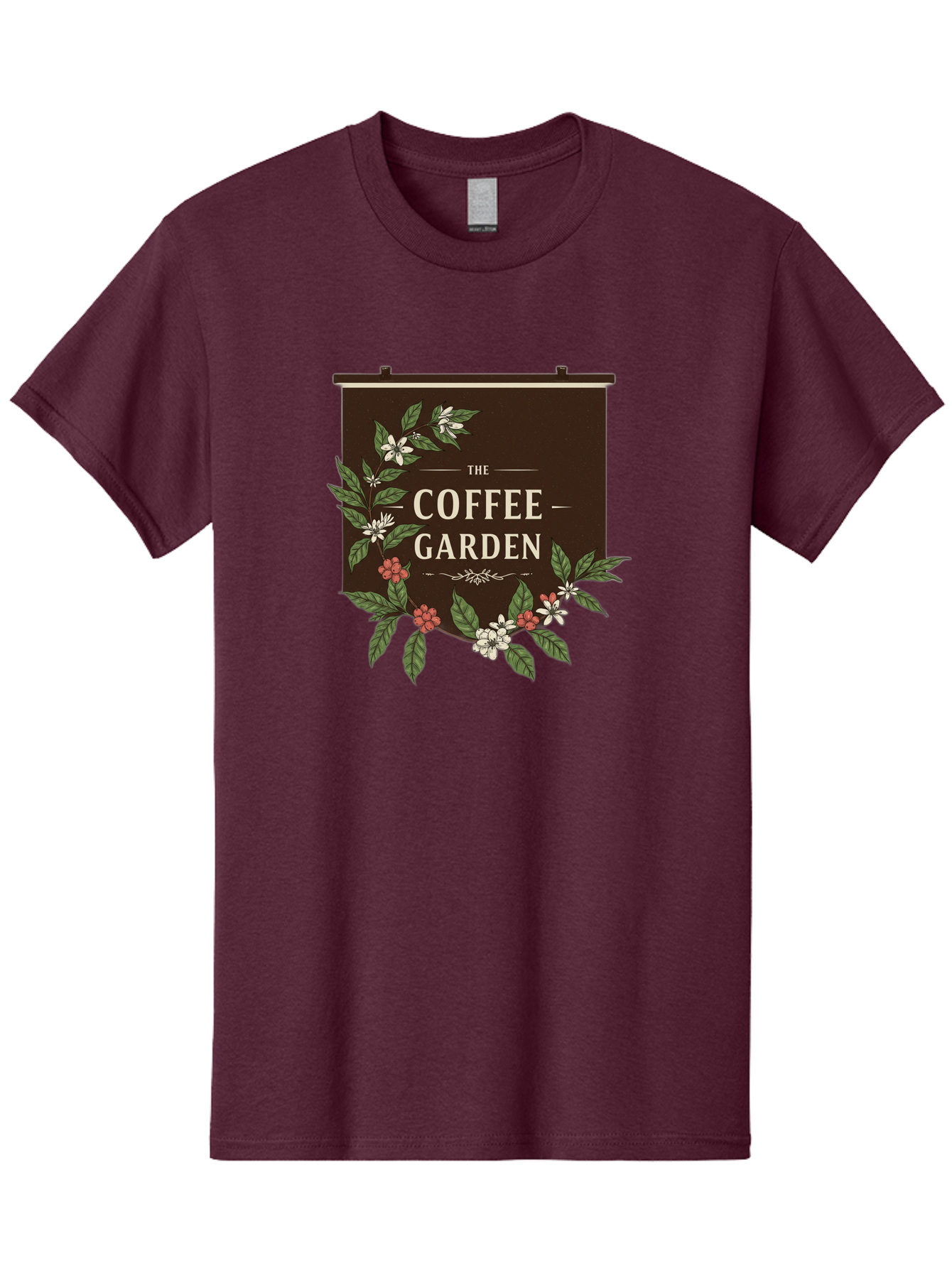 The-Coffee-Garden Men'S Graphic Tee, 100% Cotton, Comfortable Casual Summer Wear, Machine Washable, Coffee Shop Signage, Floral Designs, Vintage Typography, Coffee Culture, Garden Theme, Rustic Charm, Coffeehouse Decor, Inviting Atmosphere, Bab529